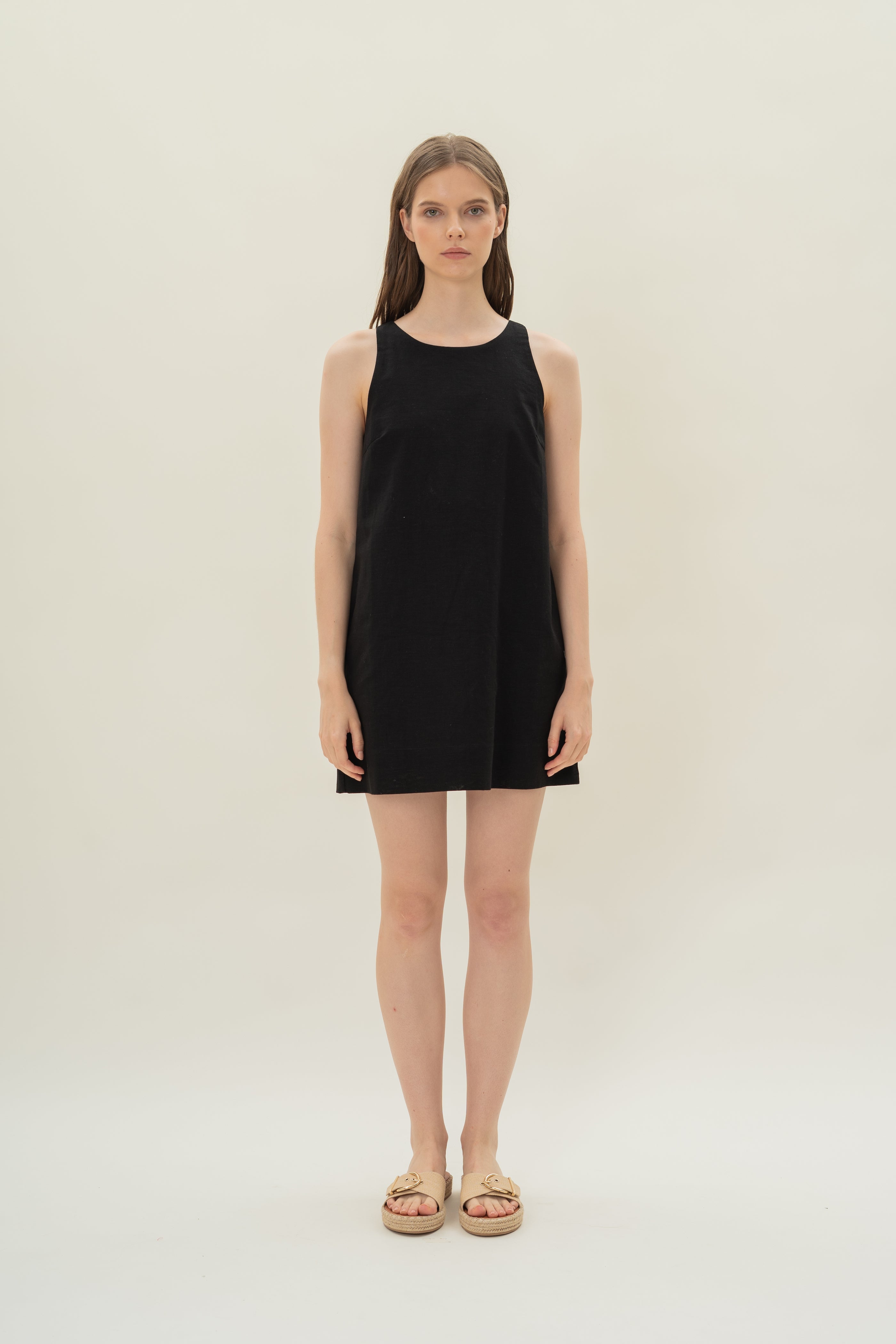 Linen Shift Dress in Black