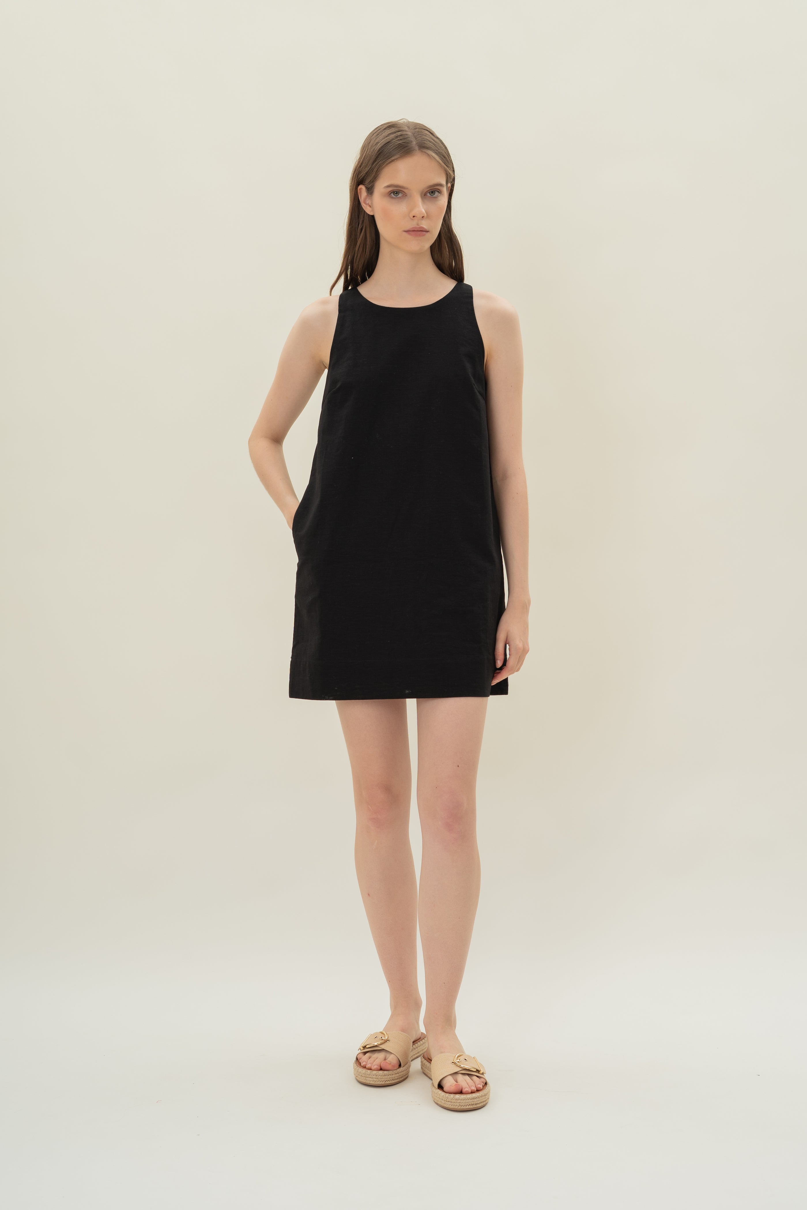 Linen Shift Dress in Black