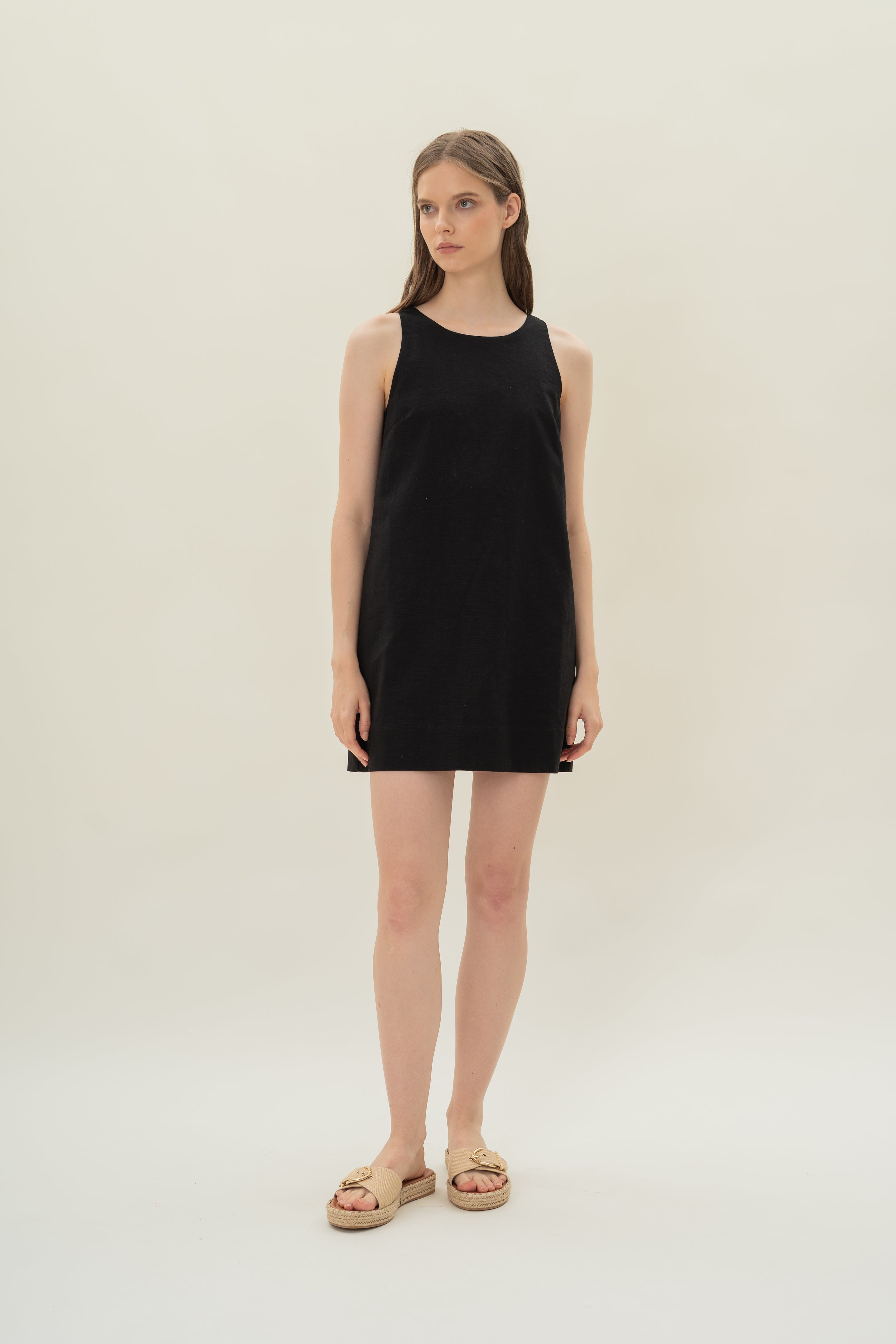 Linen Shift Dress in Black