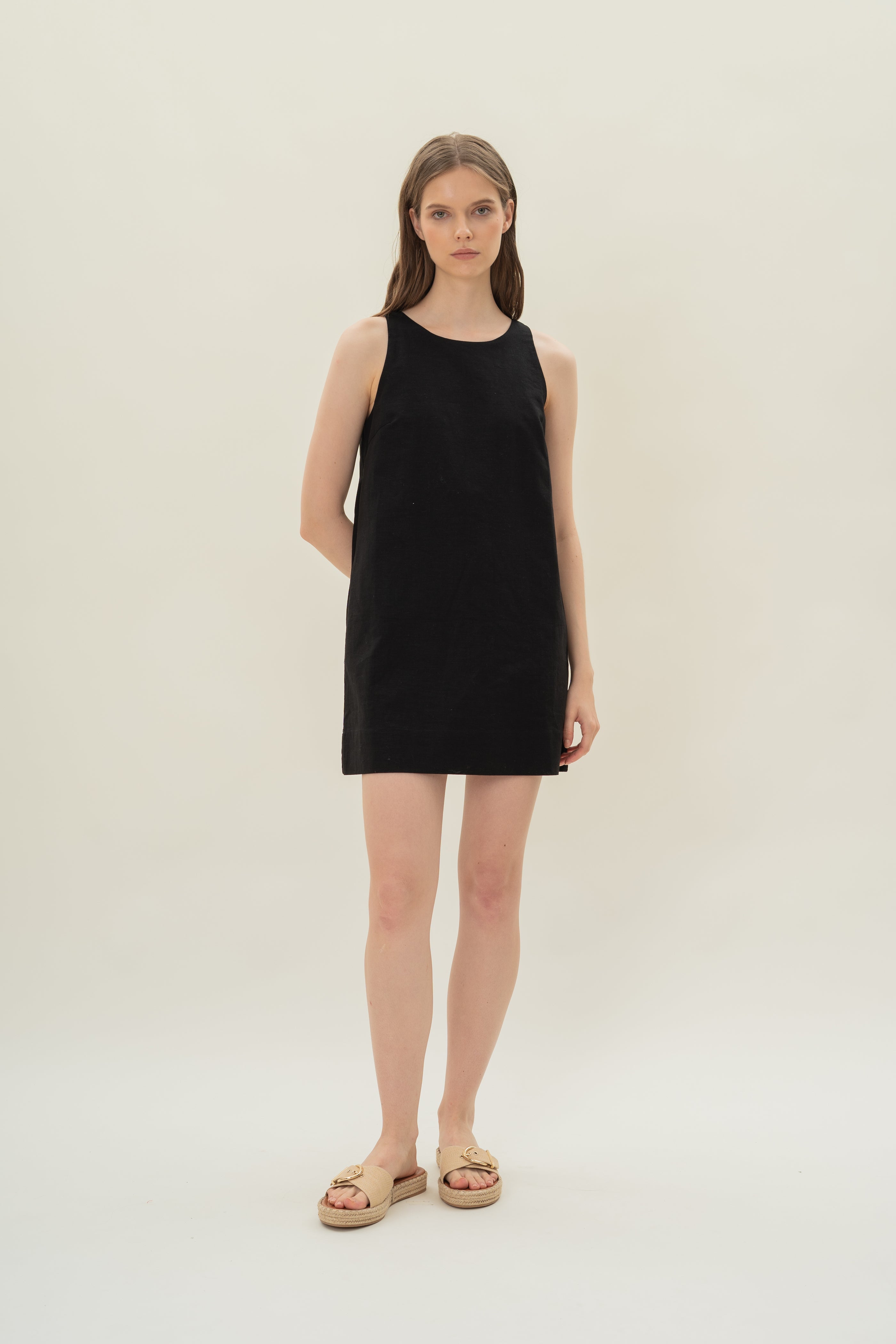 Linen Shift Dress in Black