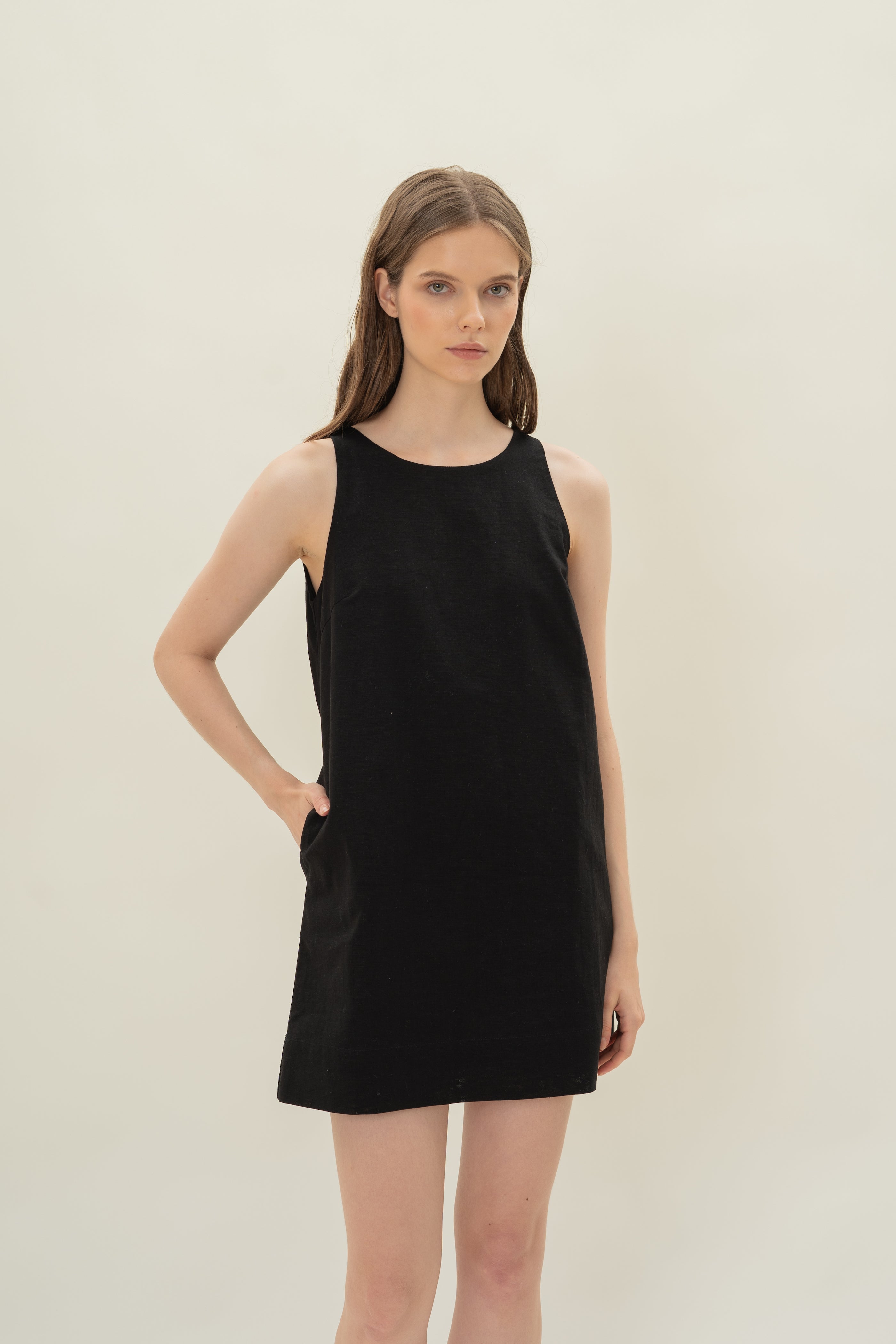 Linen Shift Dress in Black