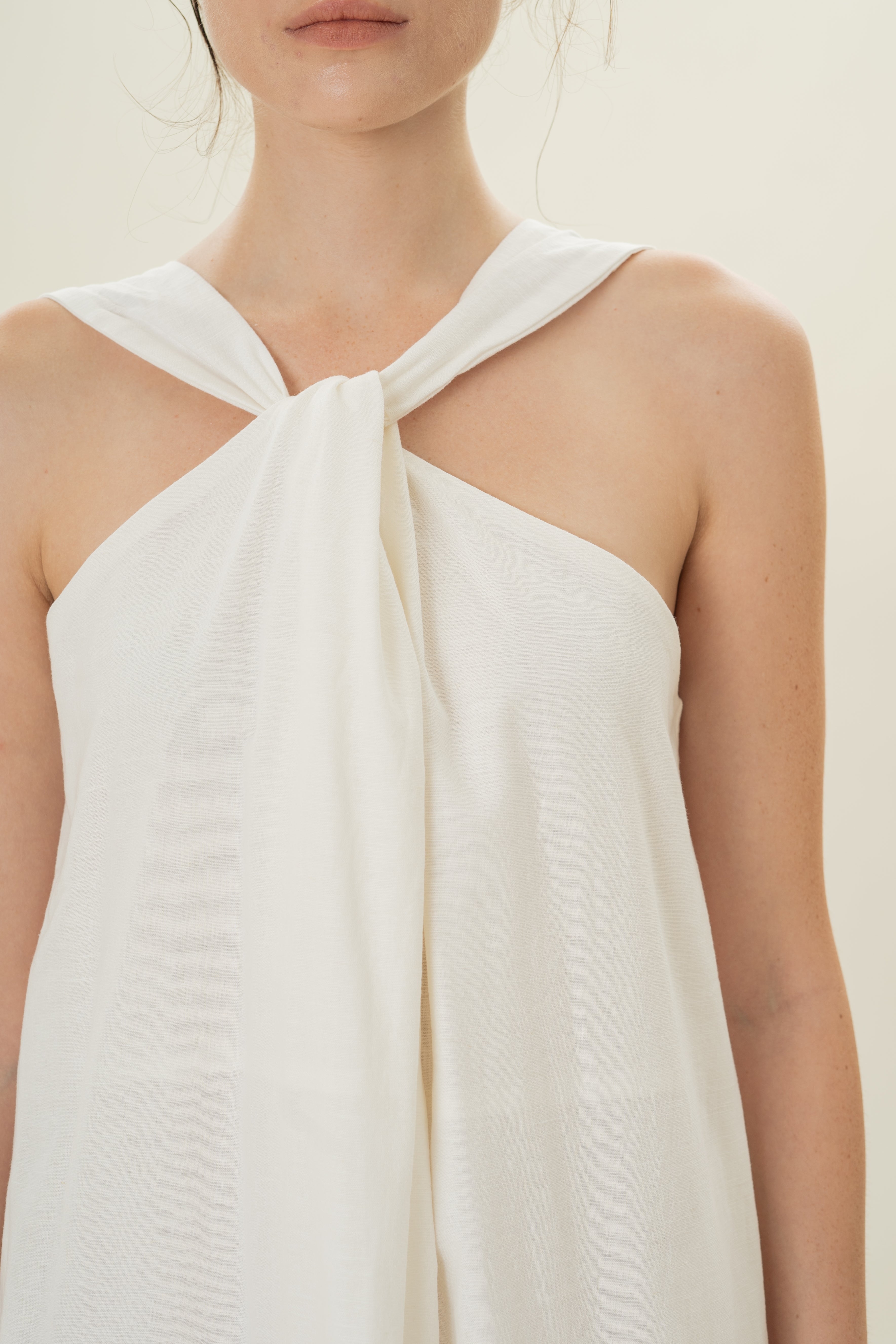 Reversible Knotted Neckline Midi Dress in White