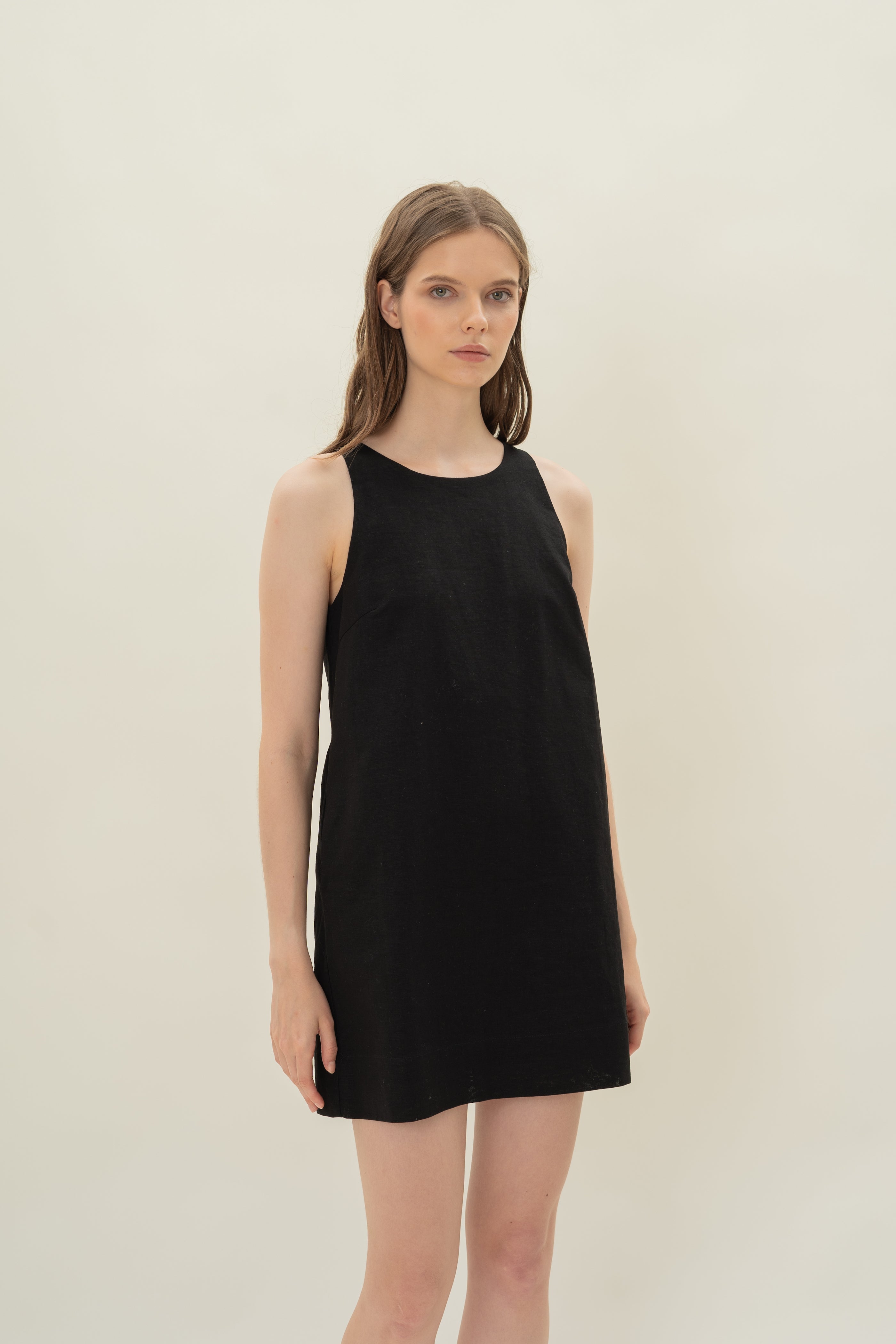 Linen Shift Dress in Black