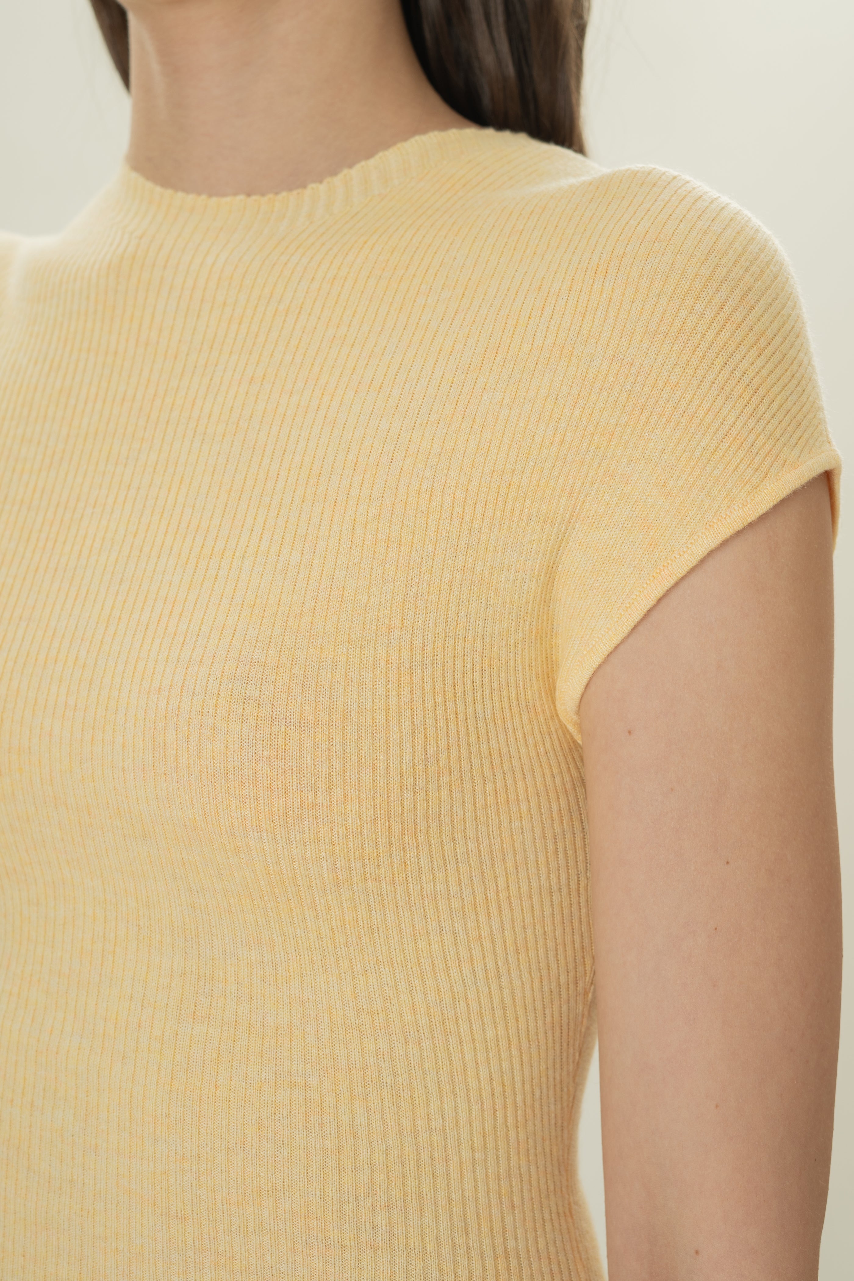 Knitted Cap Sleeve Fitted Top in Yolk Yellow