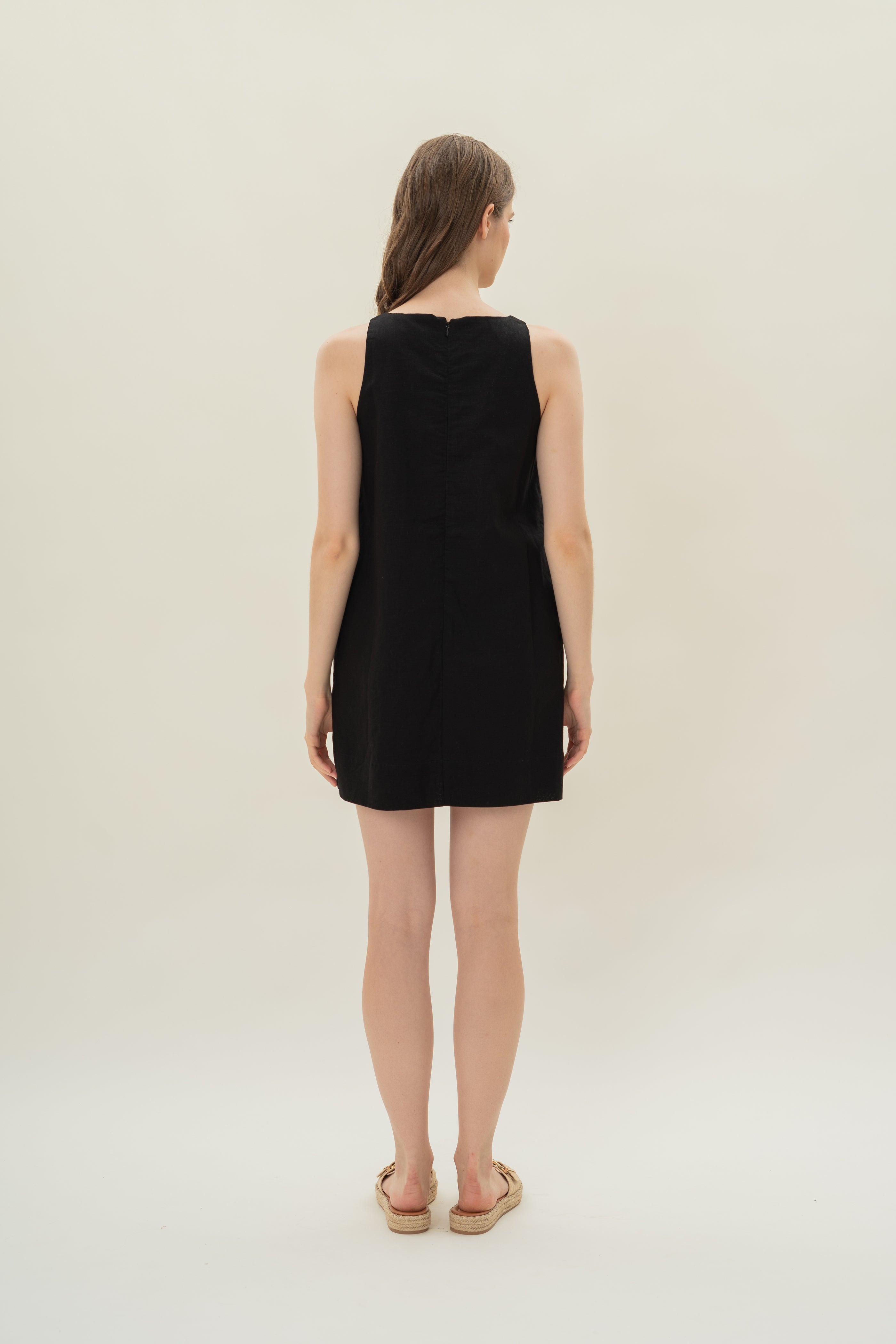 Linen Shift Dress in Black