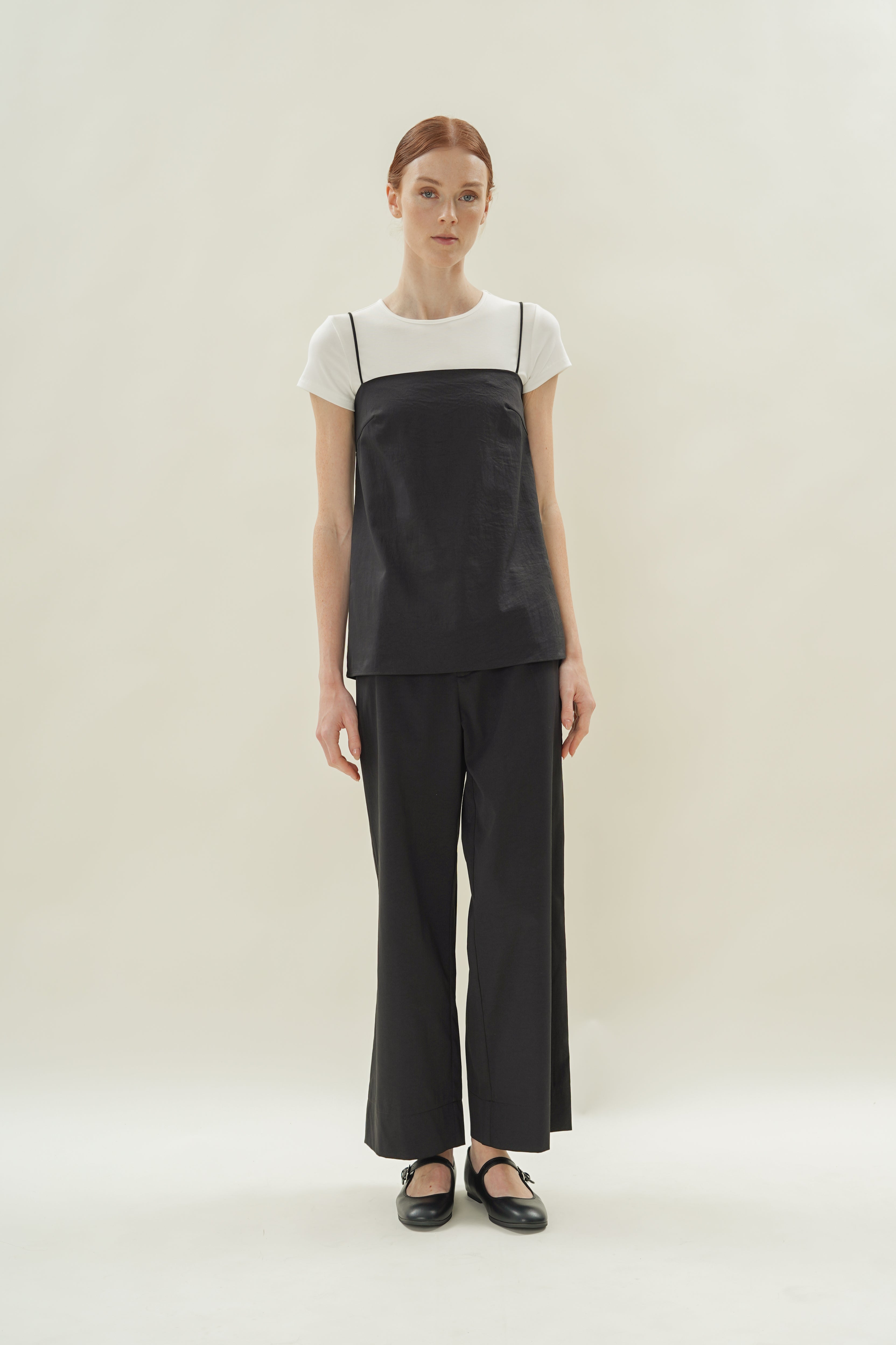 Straight Neck Slip Top in Black