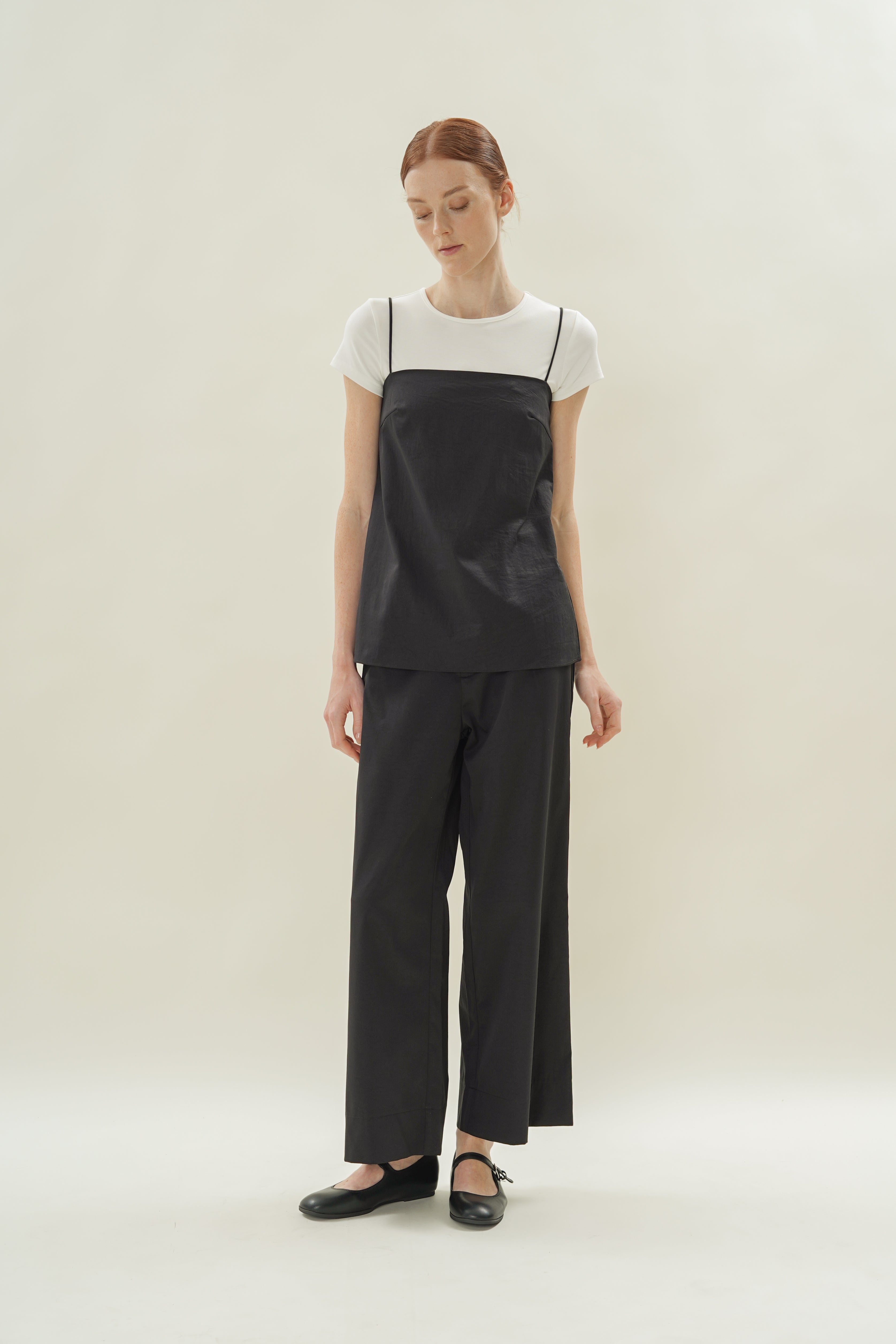 Straight Neck Slip Top in Black