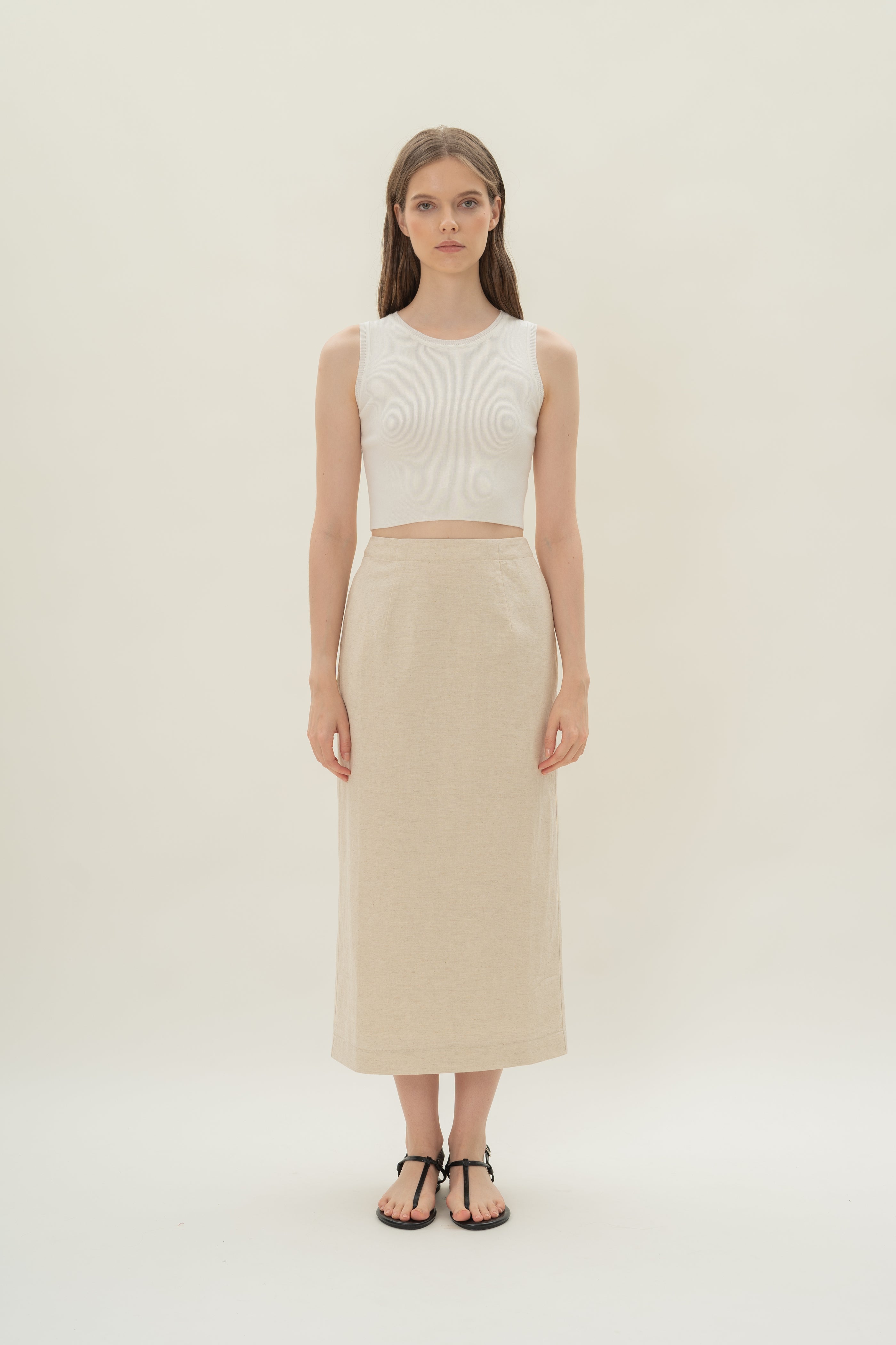 Linen Column Skirt in Natural