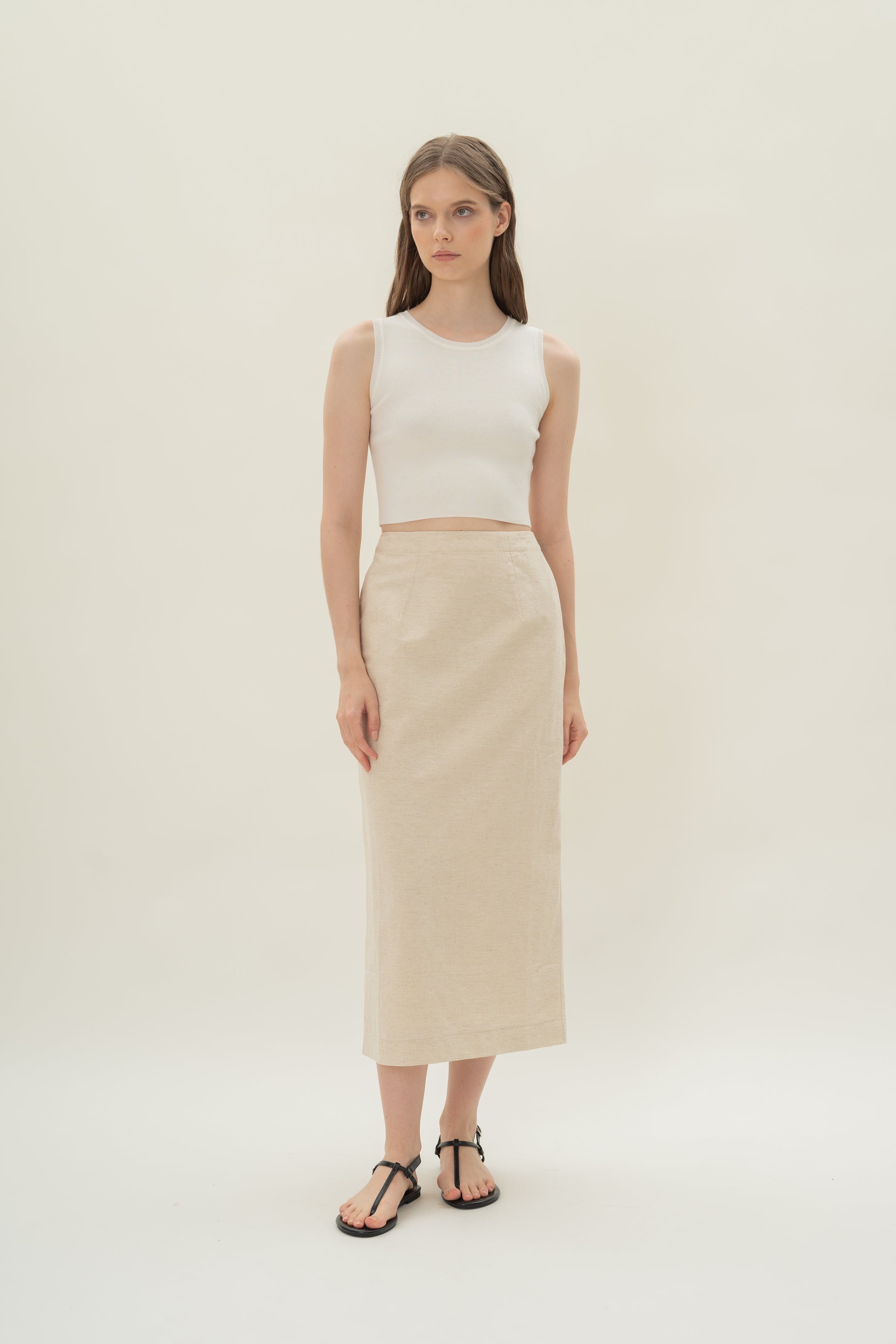 Linen Column Skirt in Natural