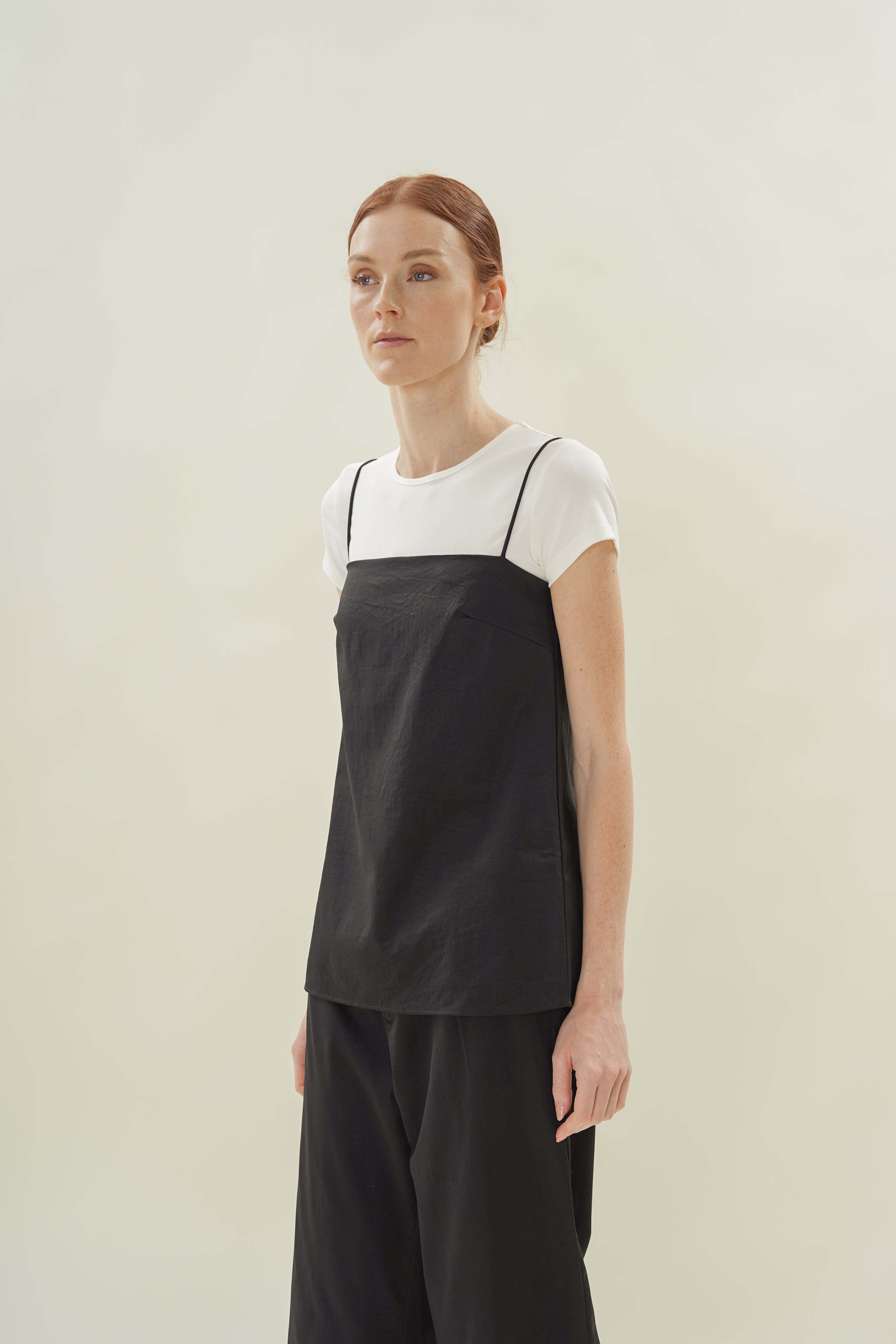 Straight Neck Slip Top in Black