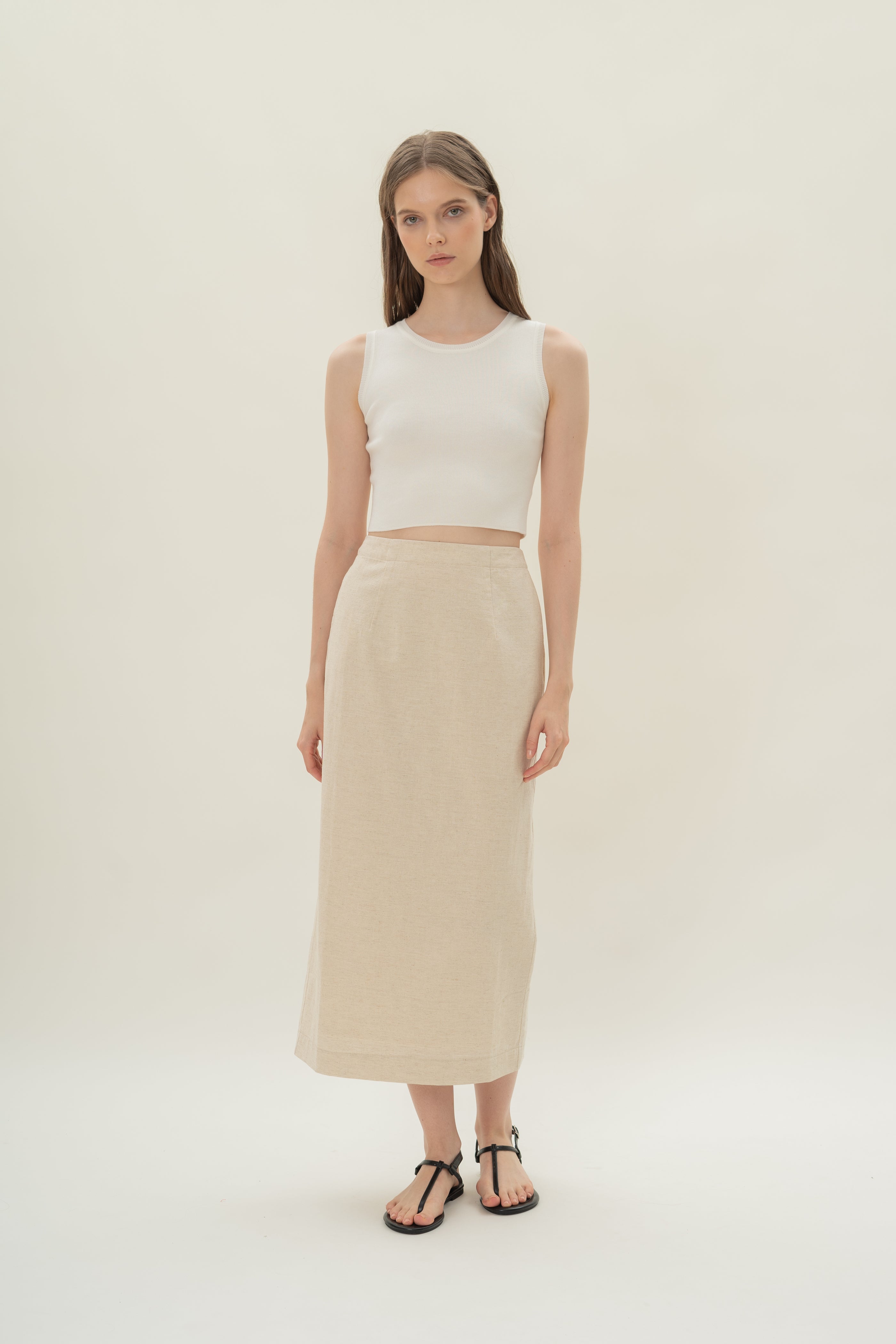 Linen Column Skirt in Natural