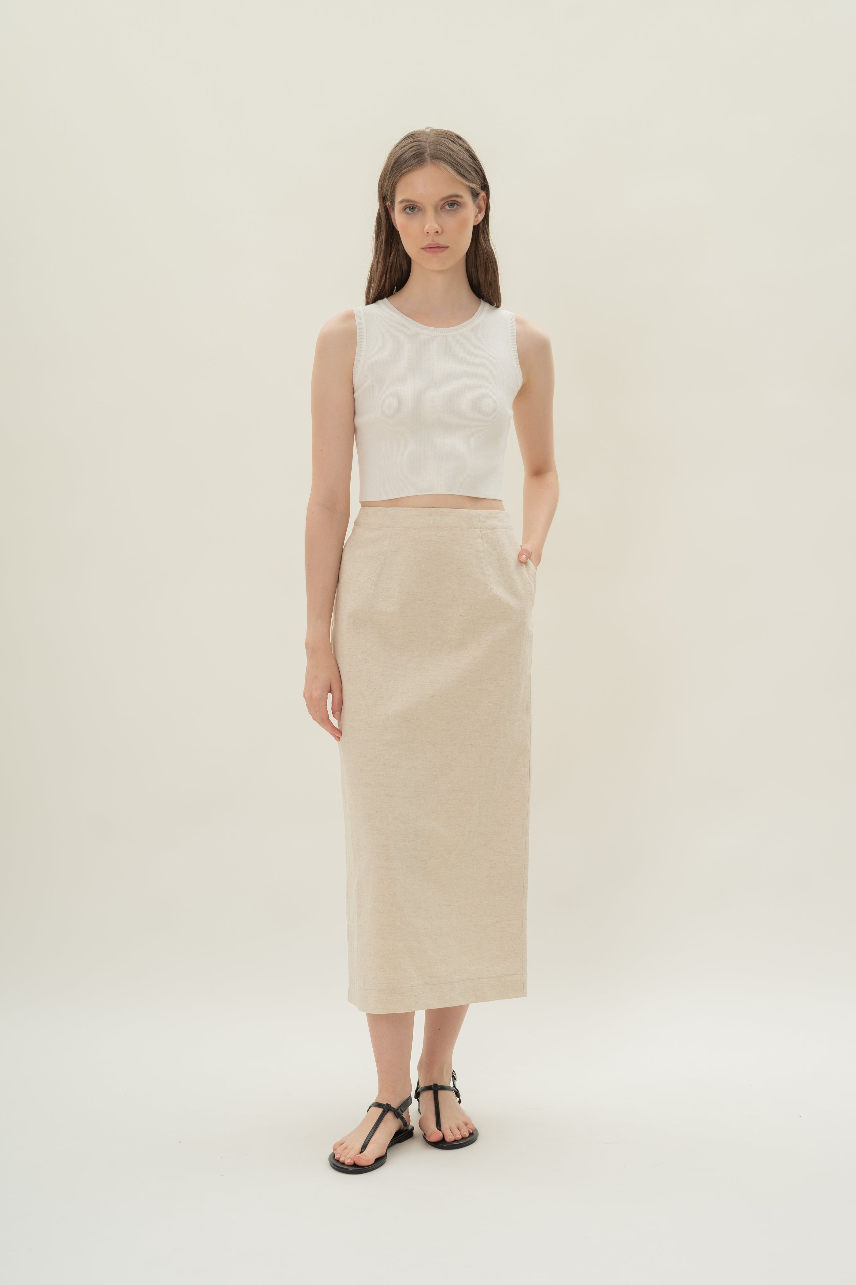 Linen Column Skirt in Natural