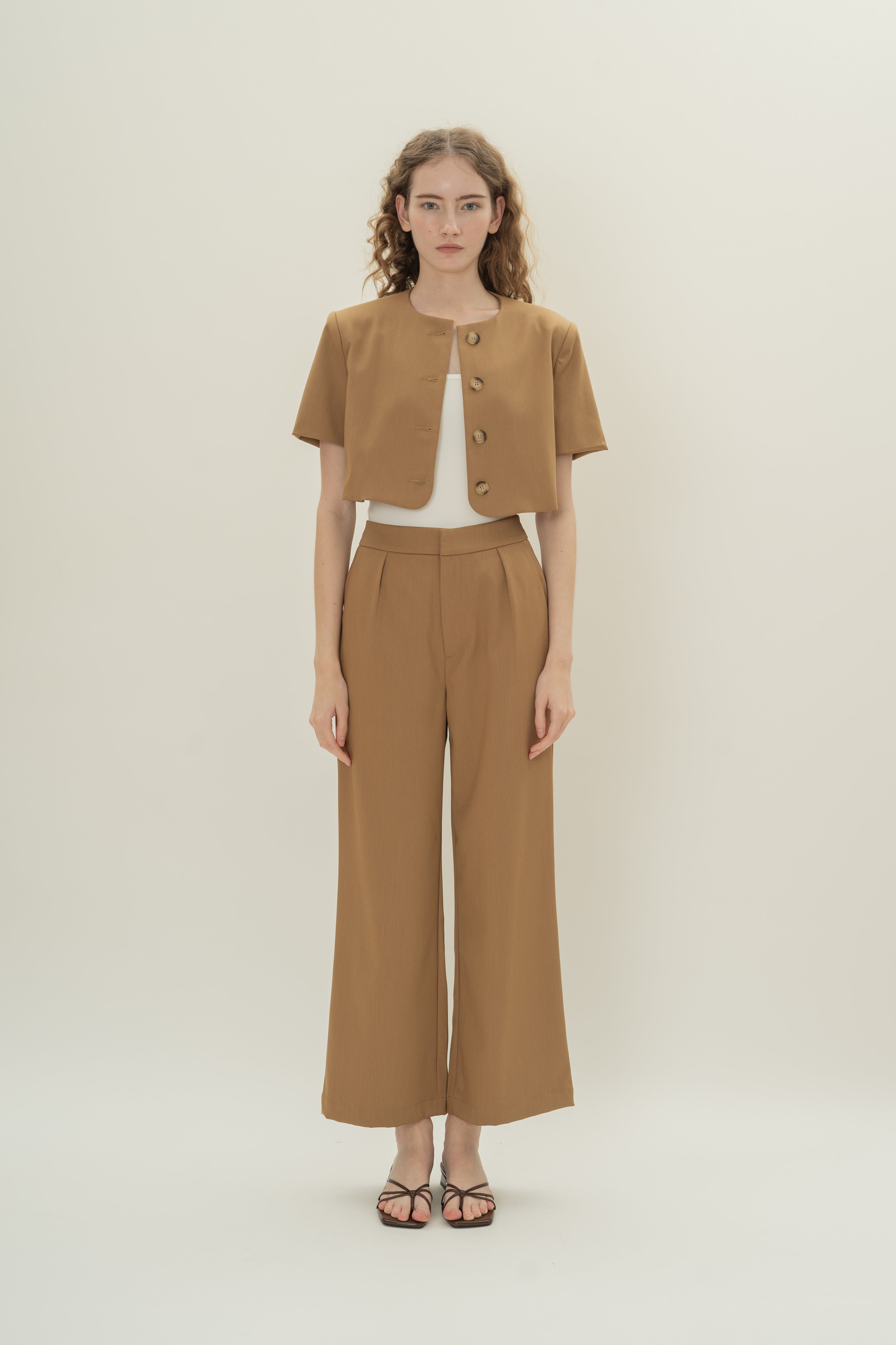 Petite Suiting Pleated Trousers in Camel
