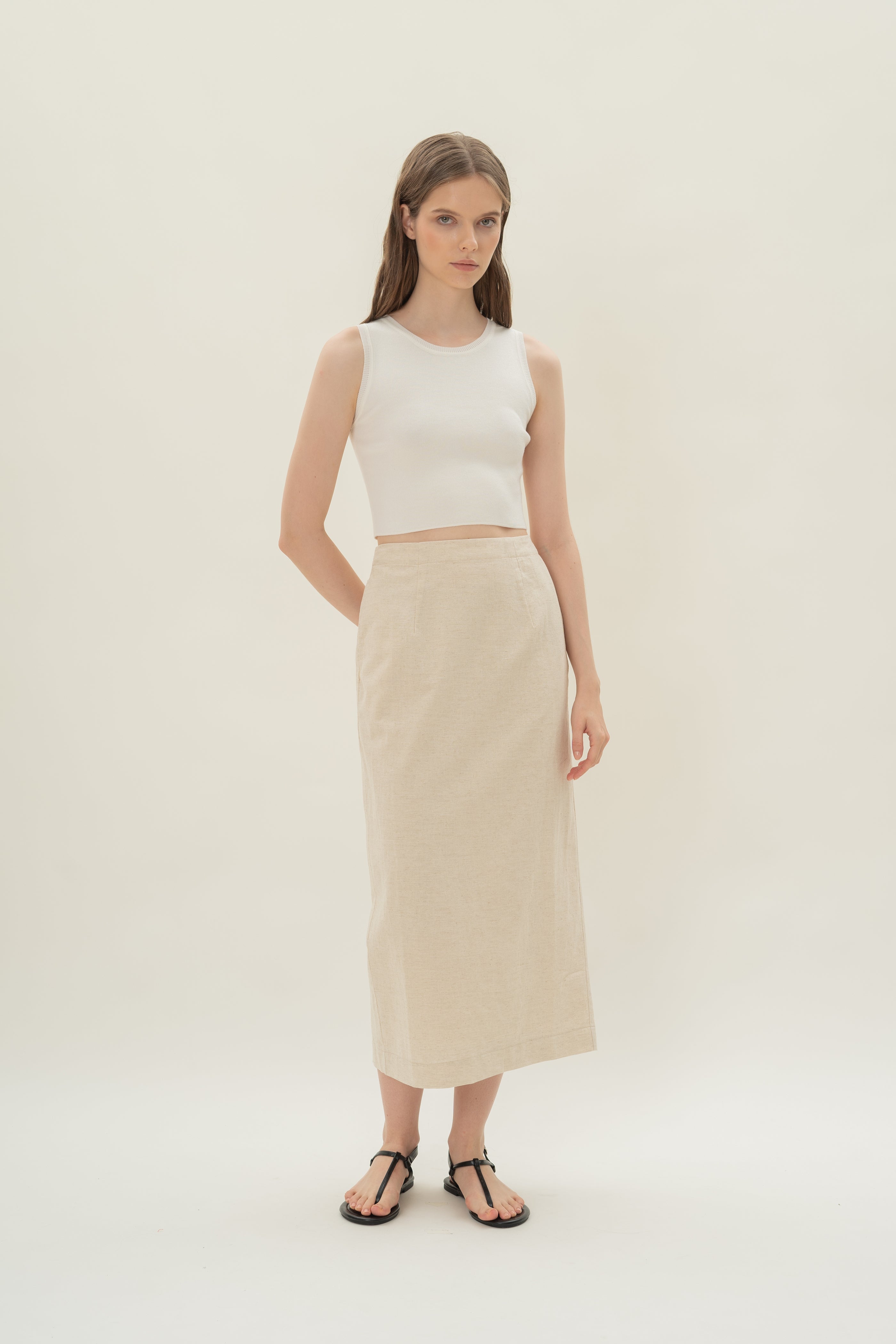 Linen Column Skirt in Natural