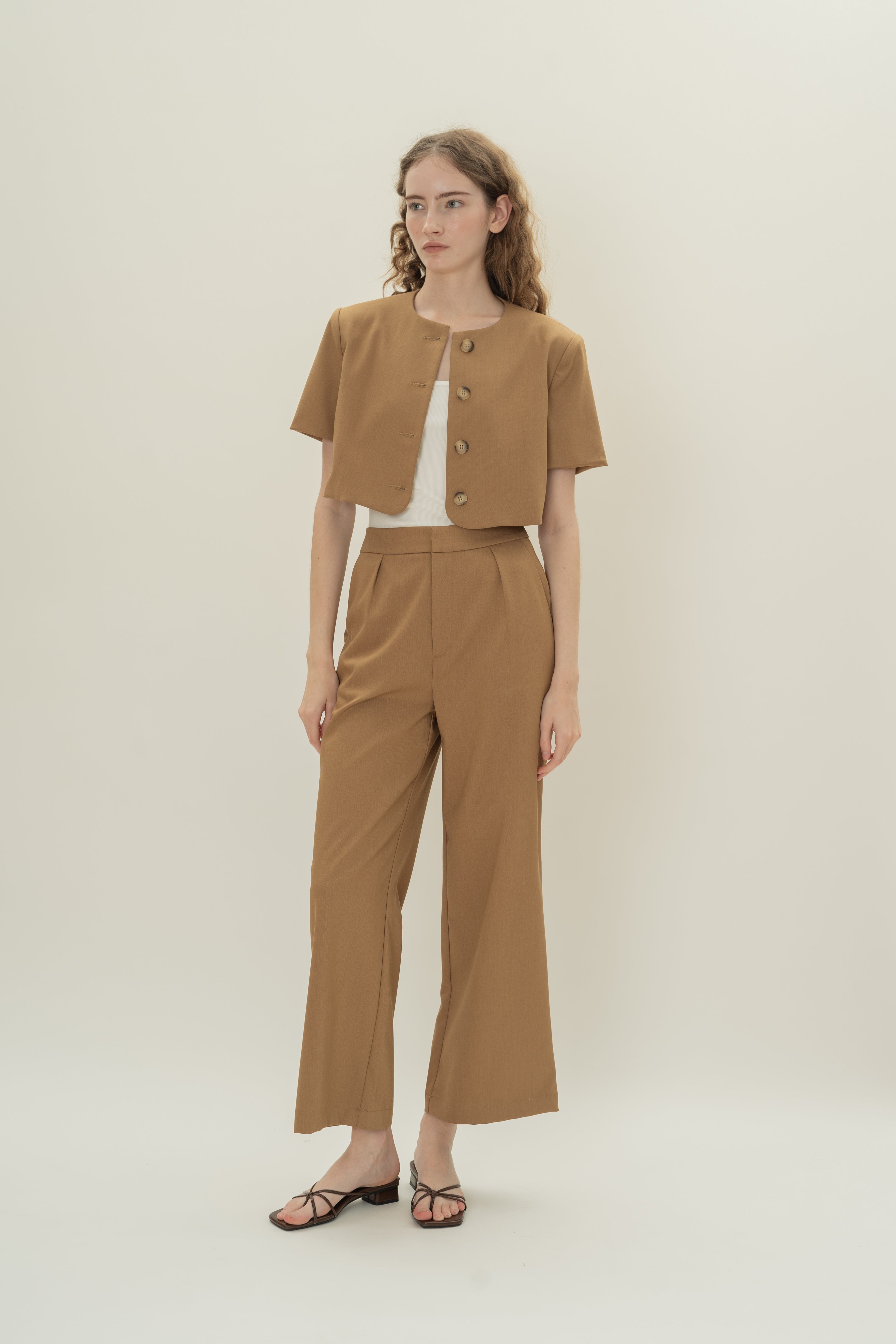 Petite Suiting Pleated Trousers in Camel