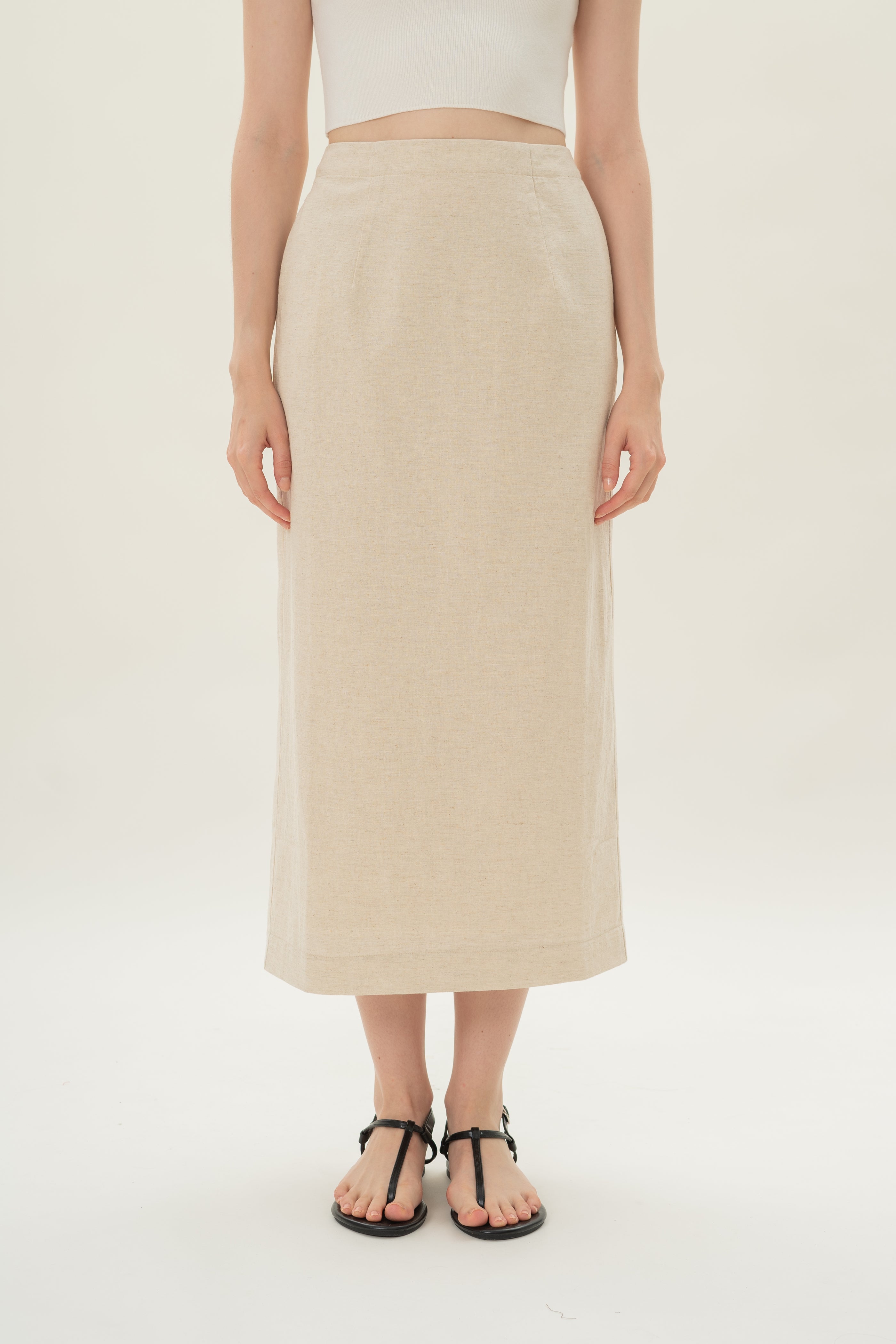 Linen Column Skirt in Natural