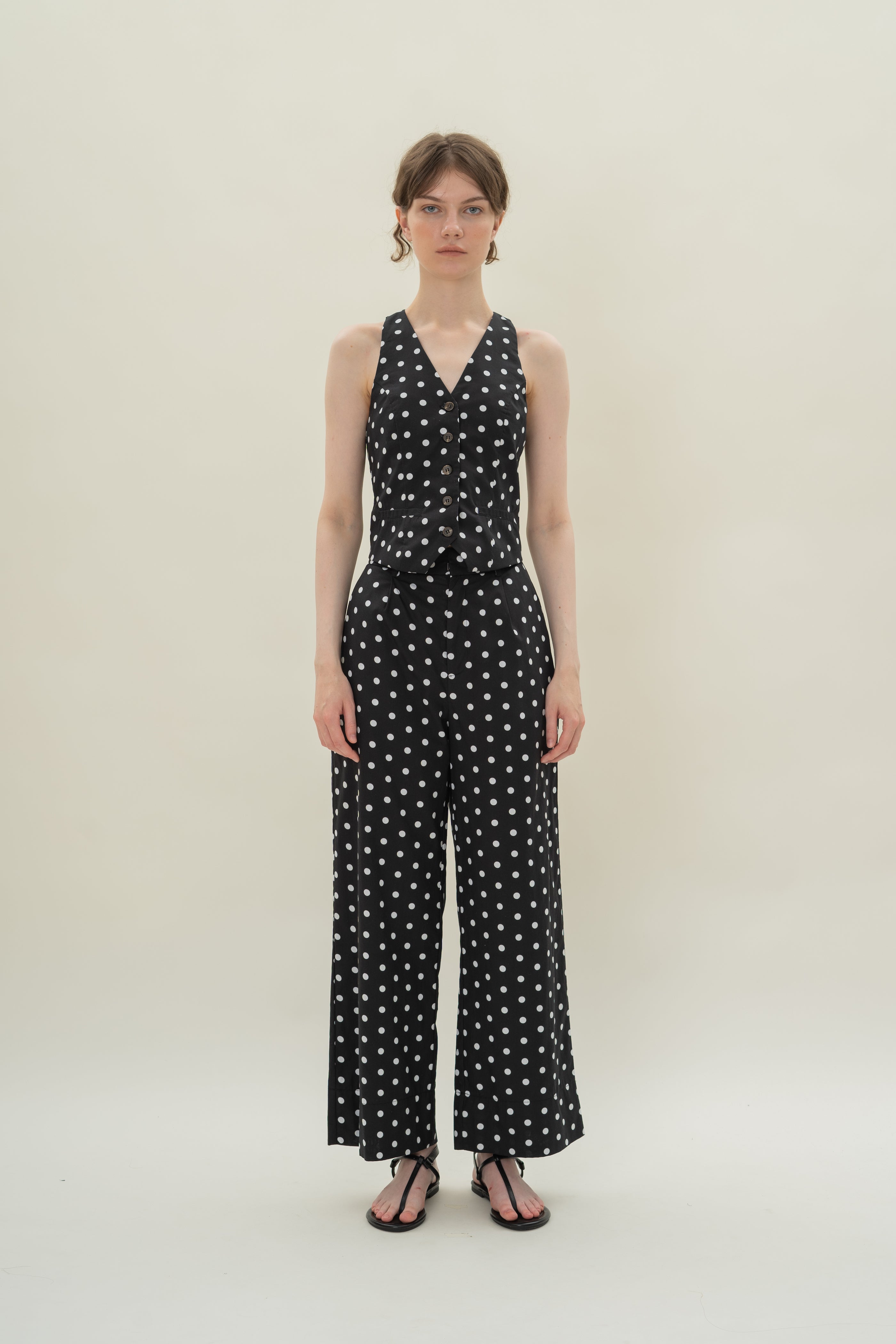 Cotton Halter Padded Waistcoat in Polka Dot