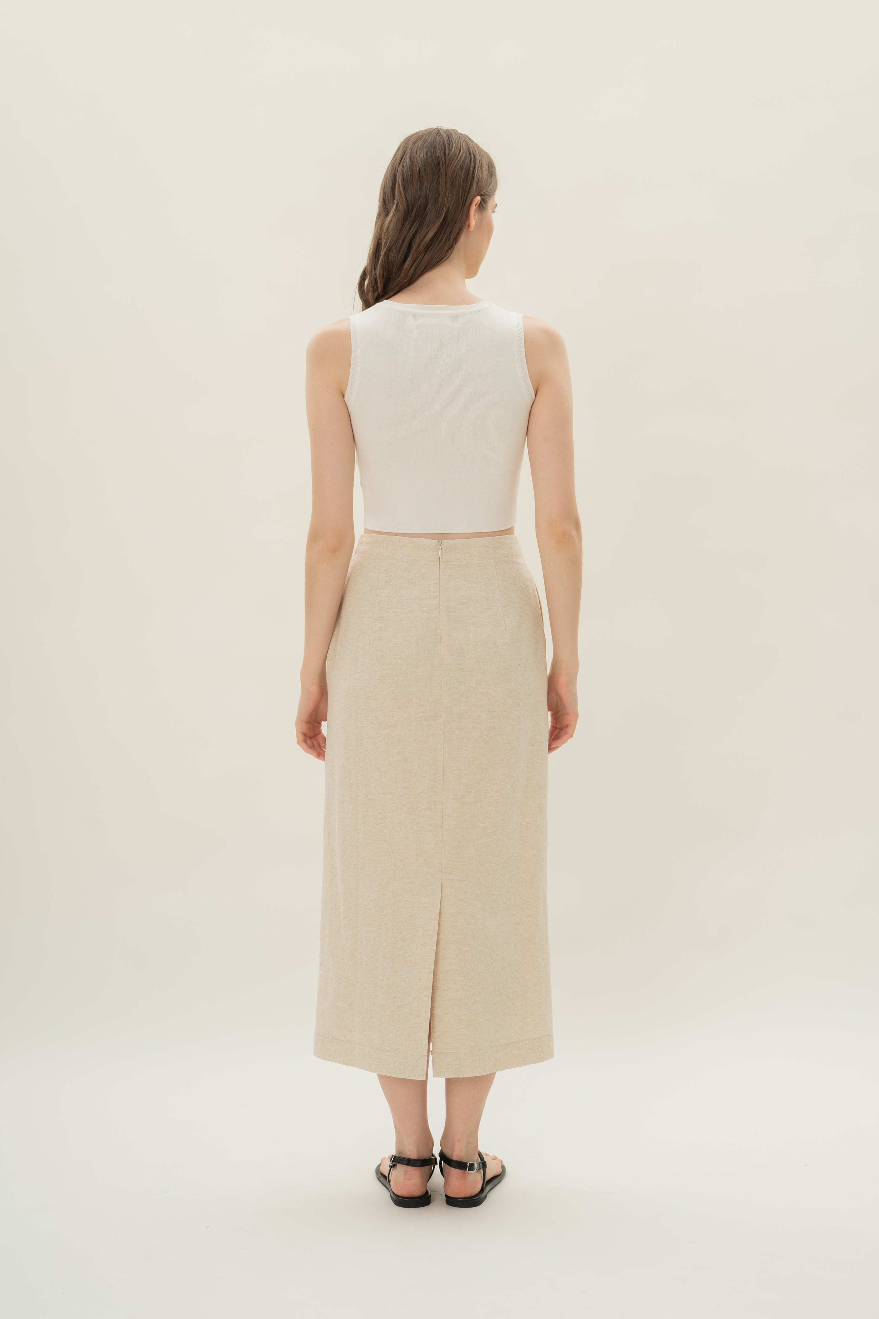 Linen Column Skirt in Natural