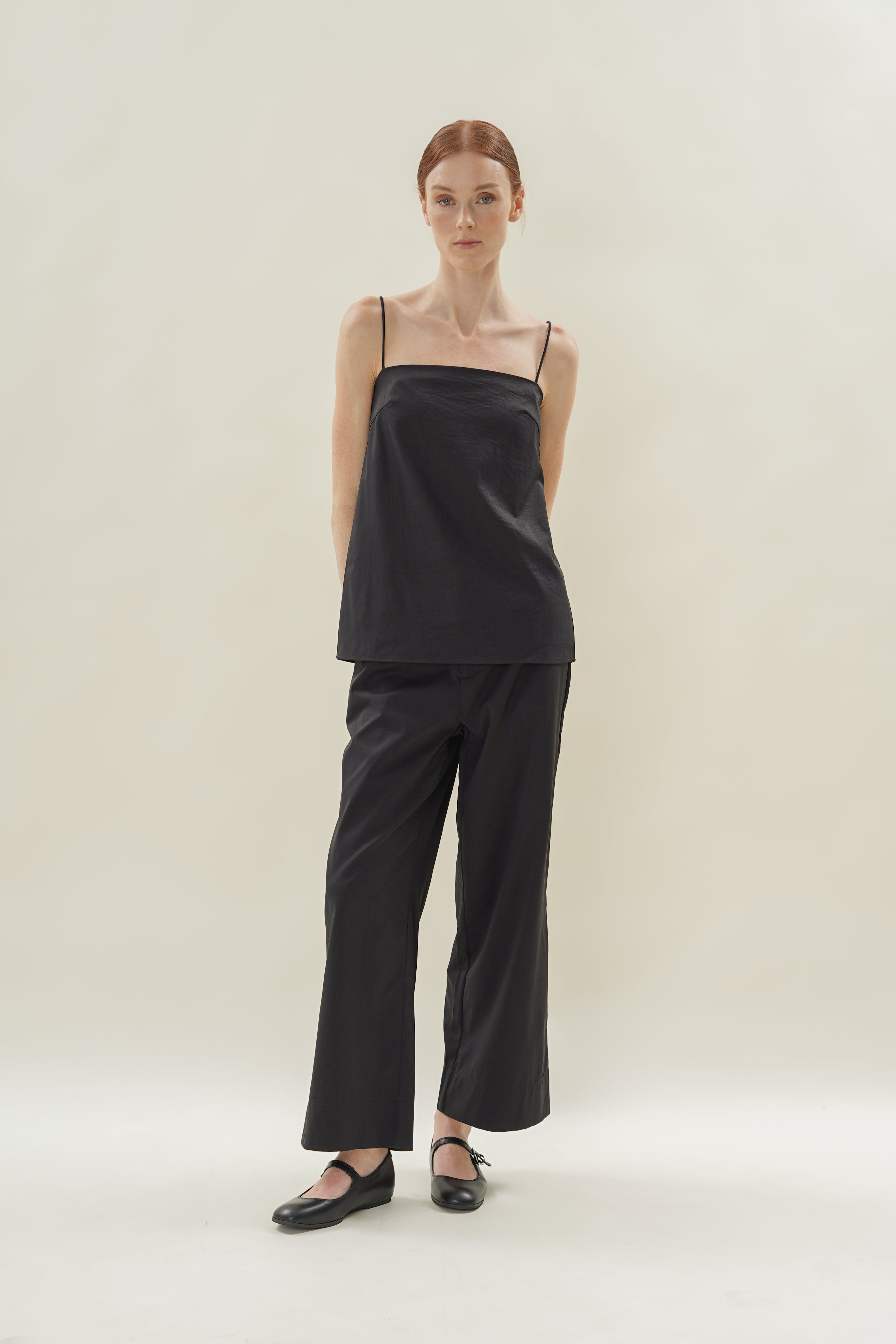 Straight Neck Slip Top in Black