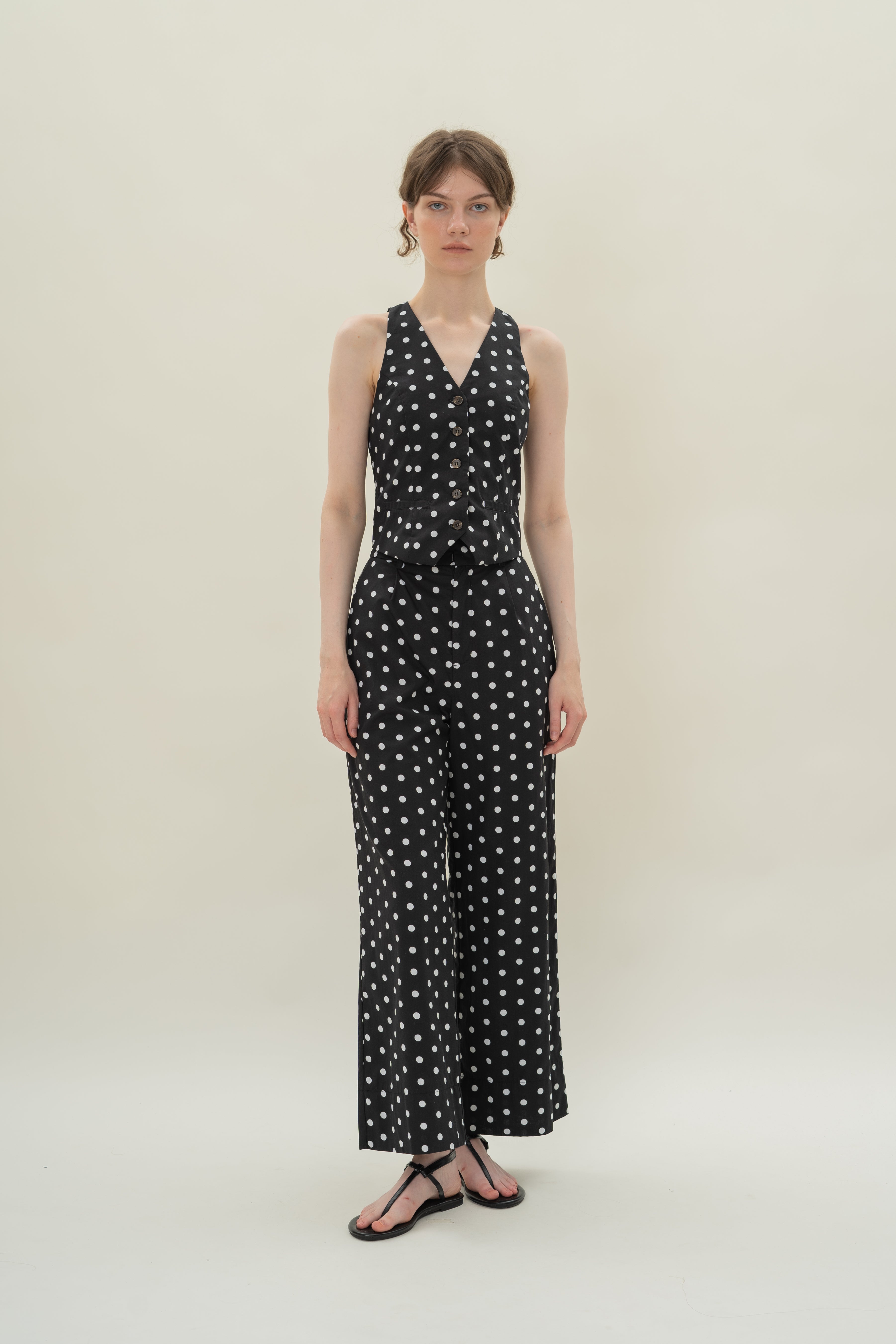 Cotton Halter Padded Waistcoat in Polka Dot