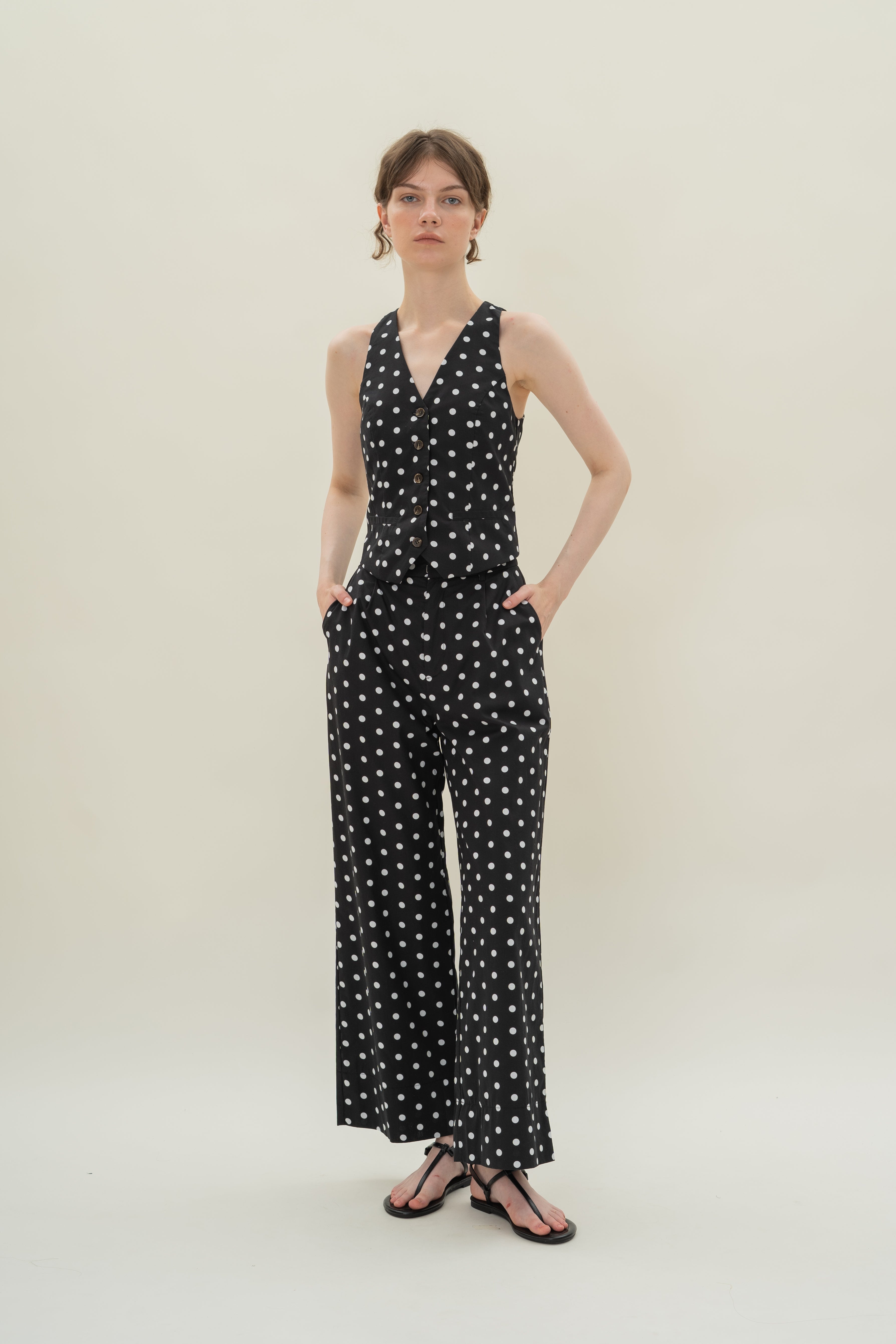 Cotton Halter Padded Waistcoat in Polka Dot