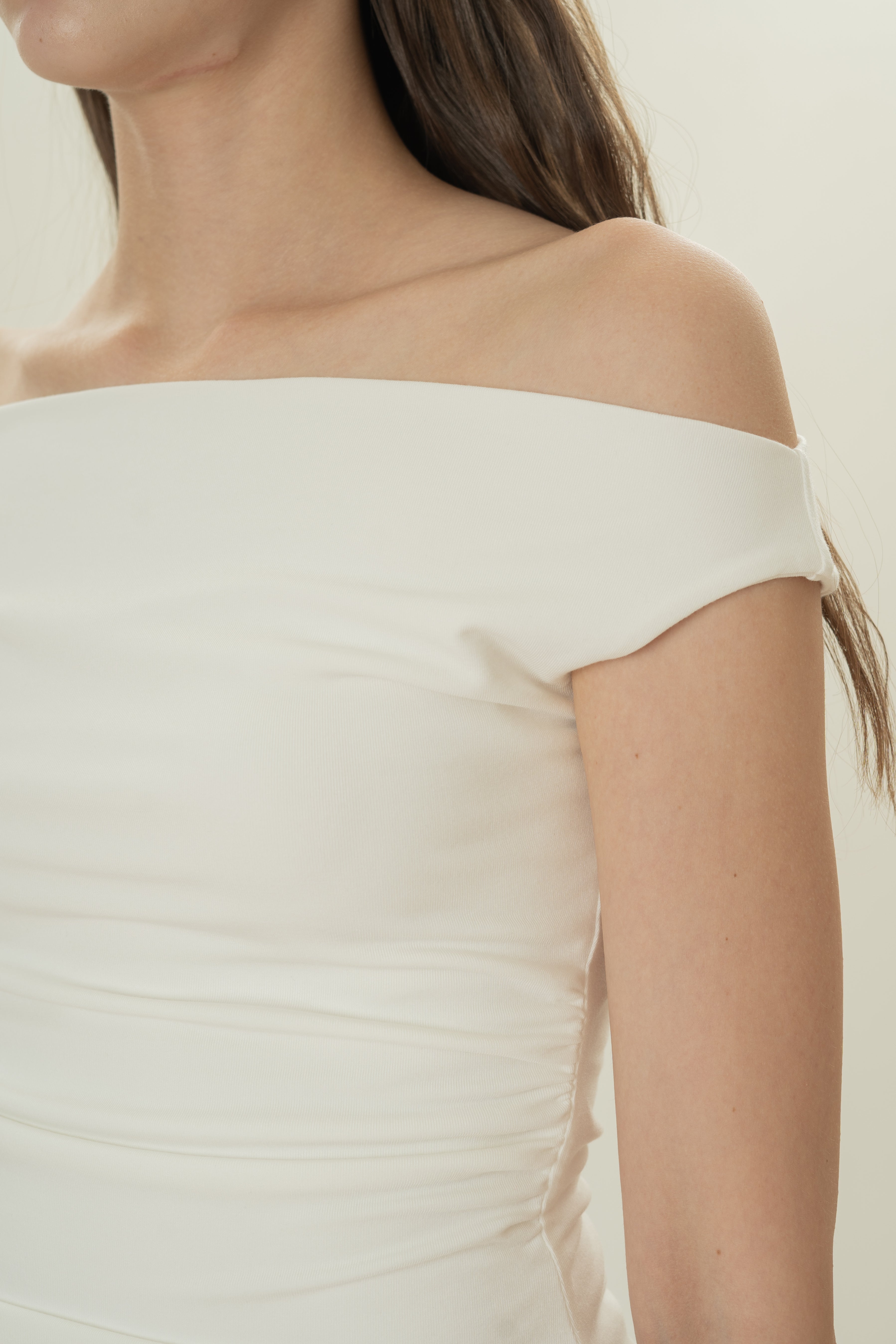 Off Shoulder Ruched Waist Top in White
