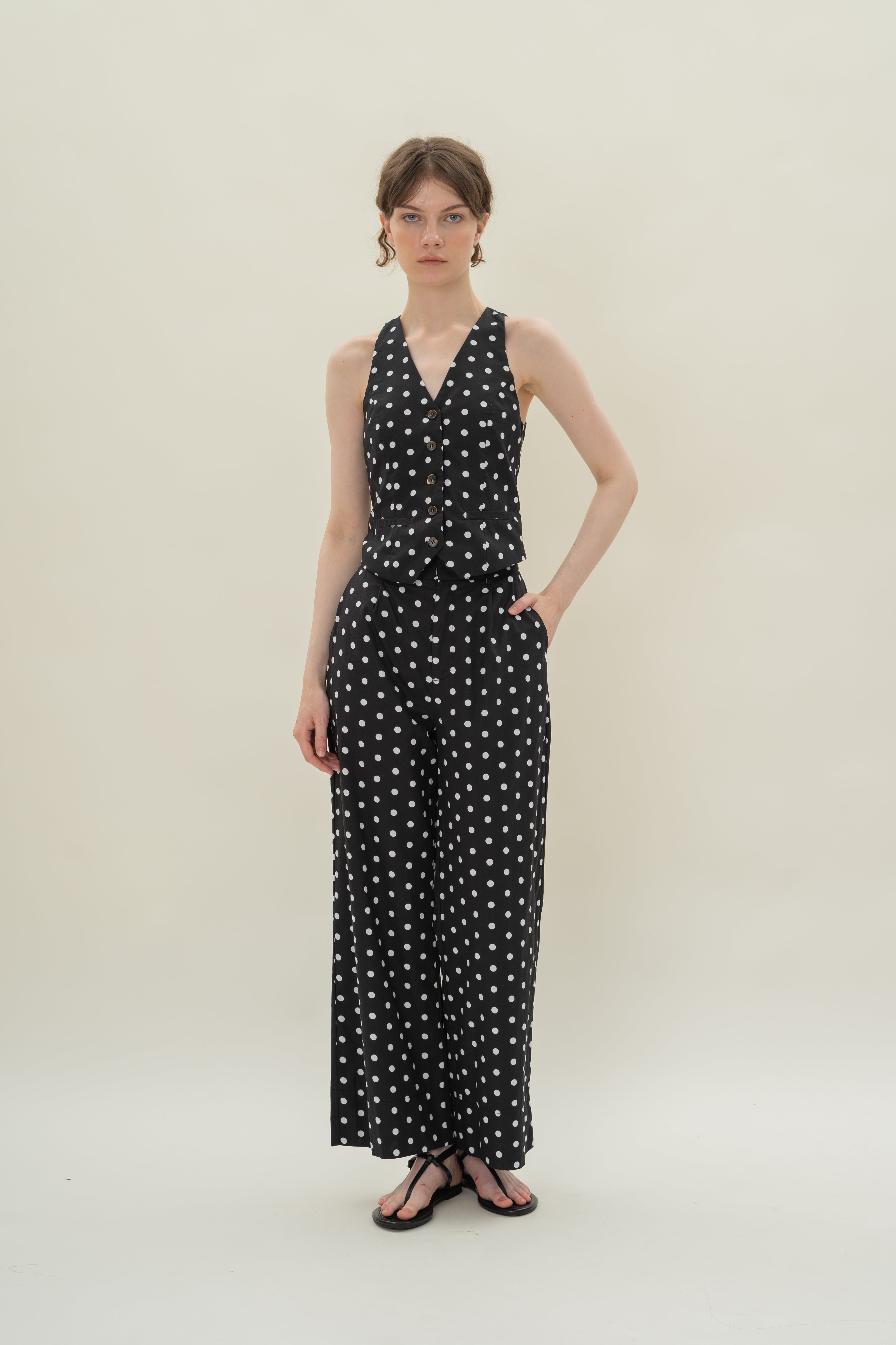 Cotton Halter Padded Waistcoat in Polka Dot