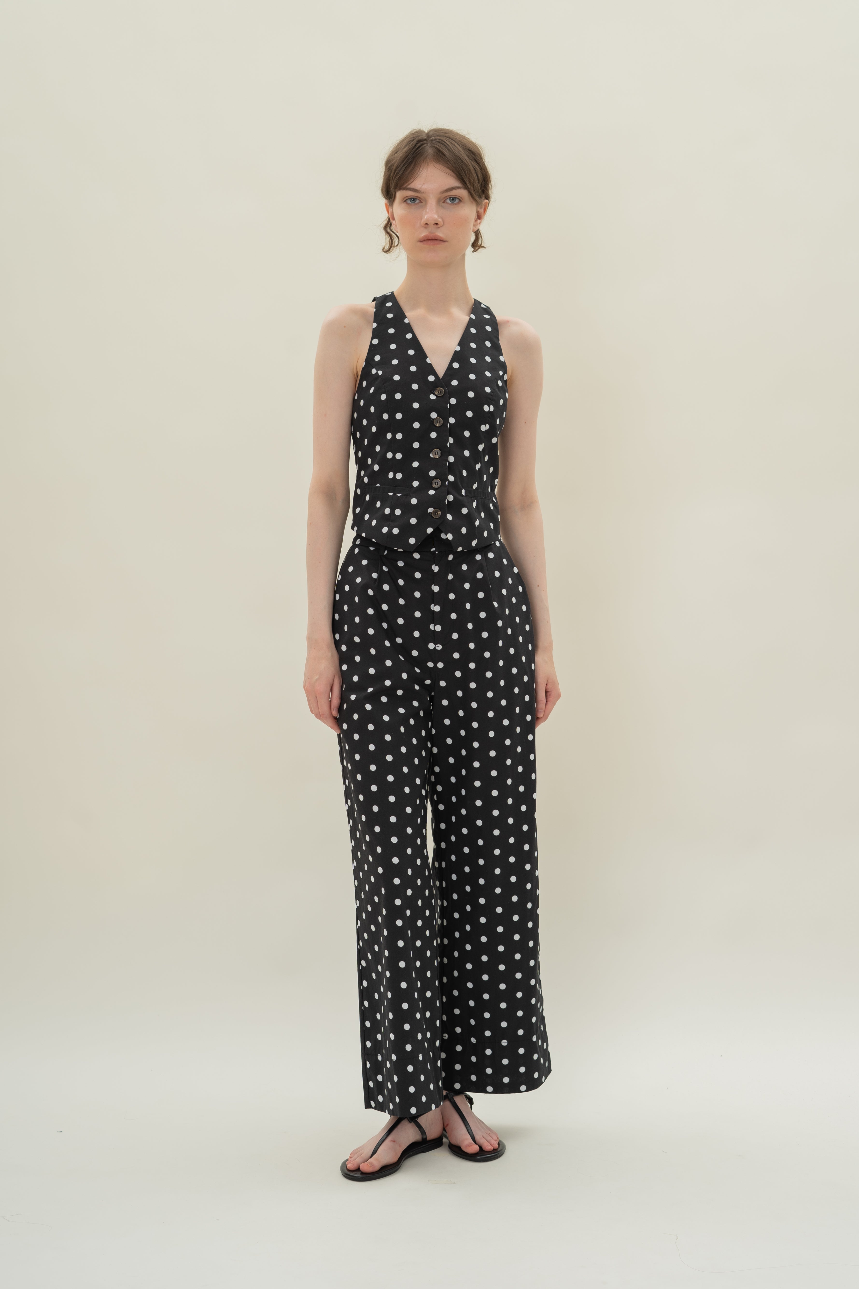 Cotton Halter Padded Waistcoat in Polka Dot