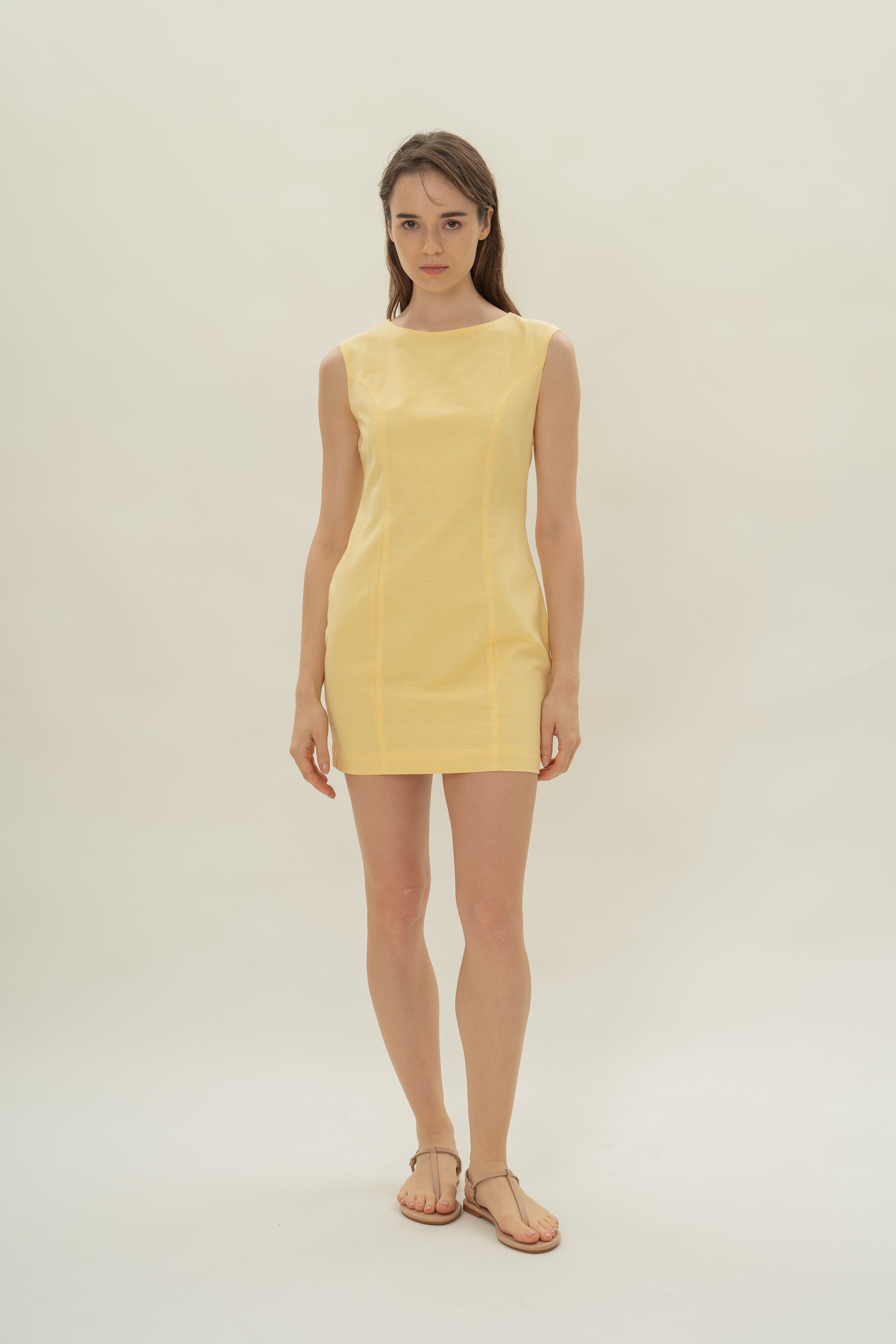 Boat Neck Mini Dress in Lemon
