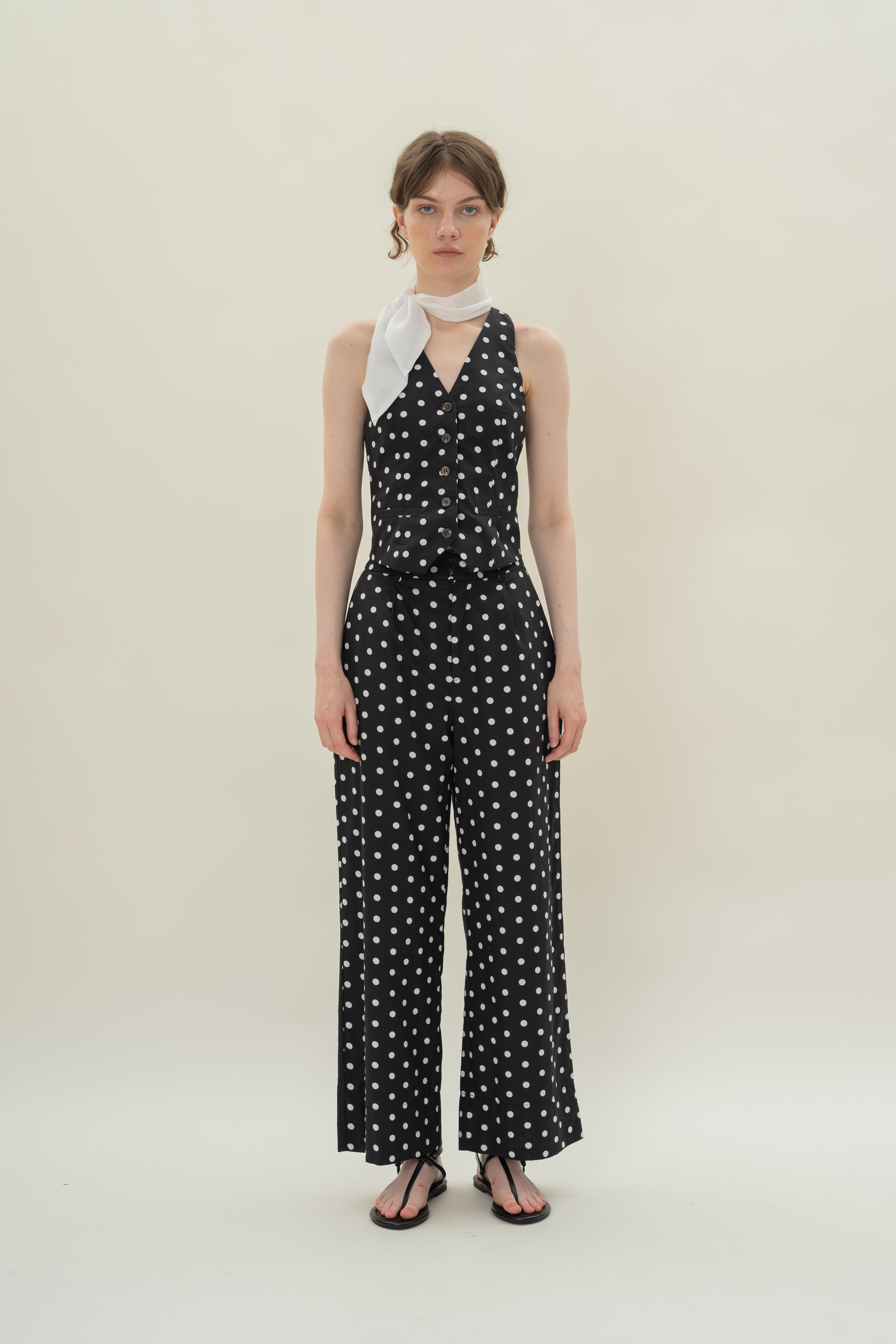 Cotton Halter Padded Waistcoat in Polka Dot
