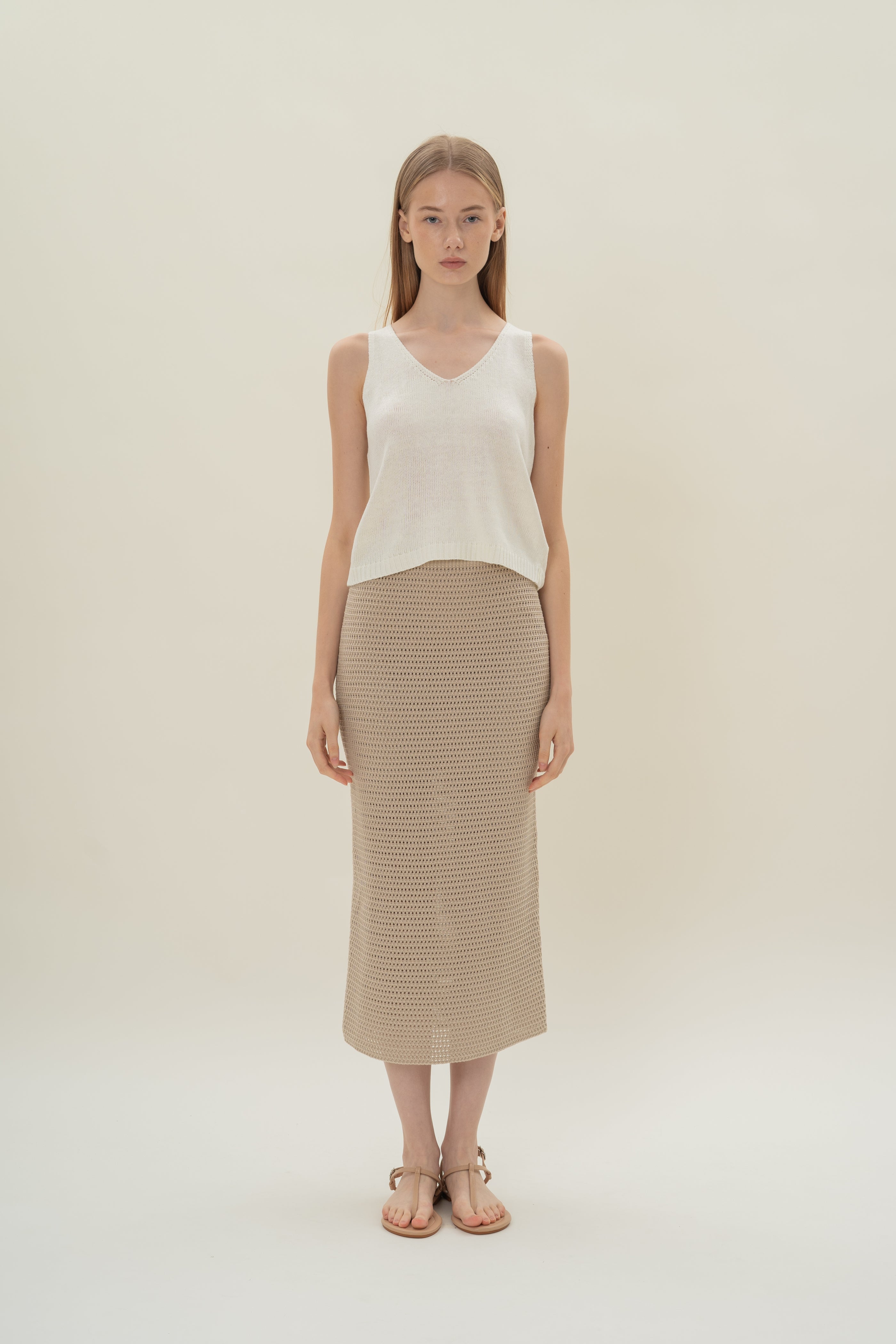 Crochet Midi Skirt in Sand