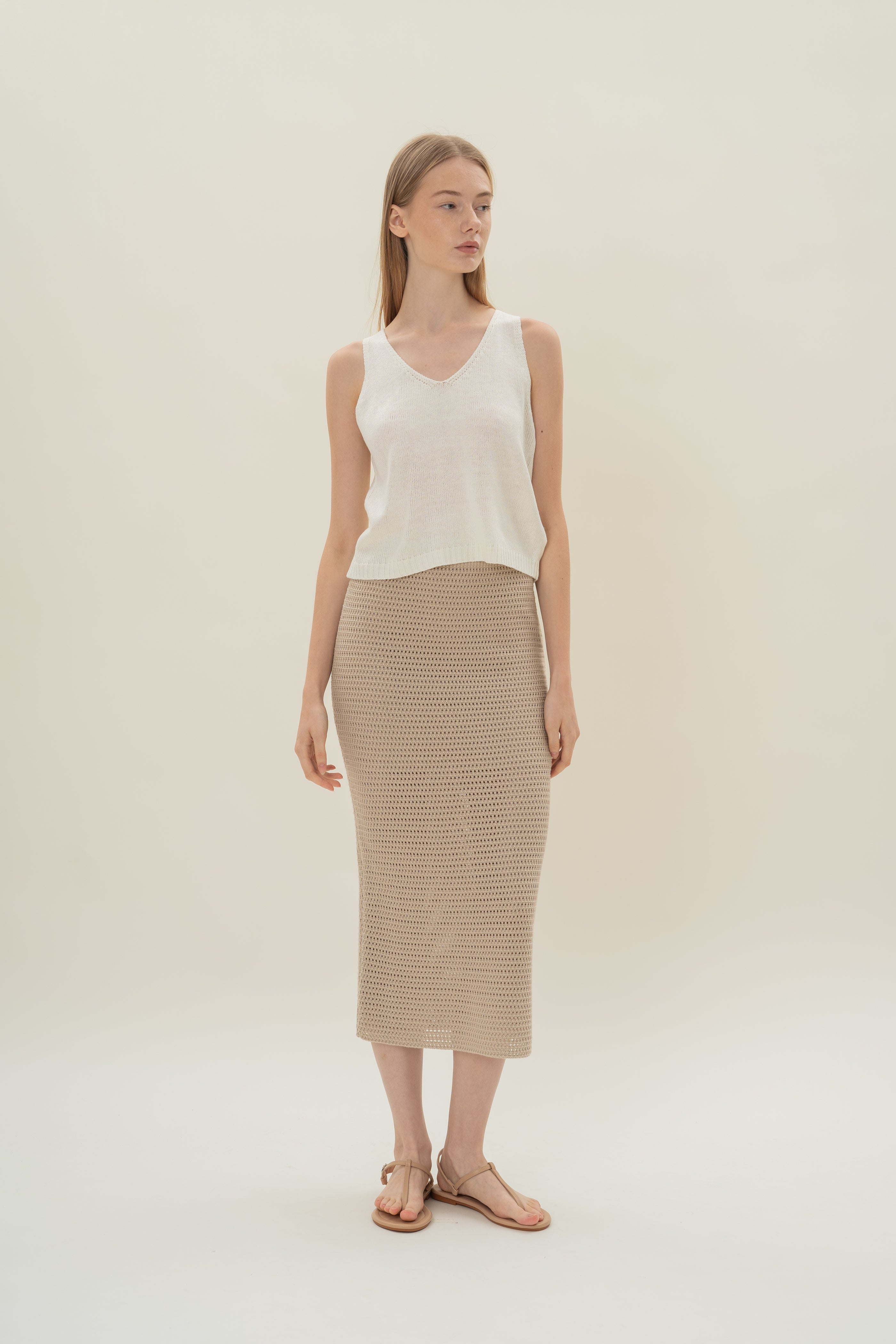 Crochet Midi Skirt in Sand