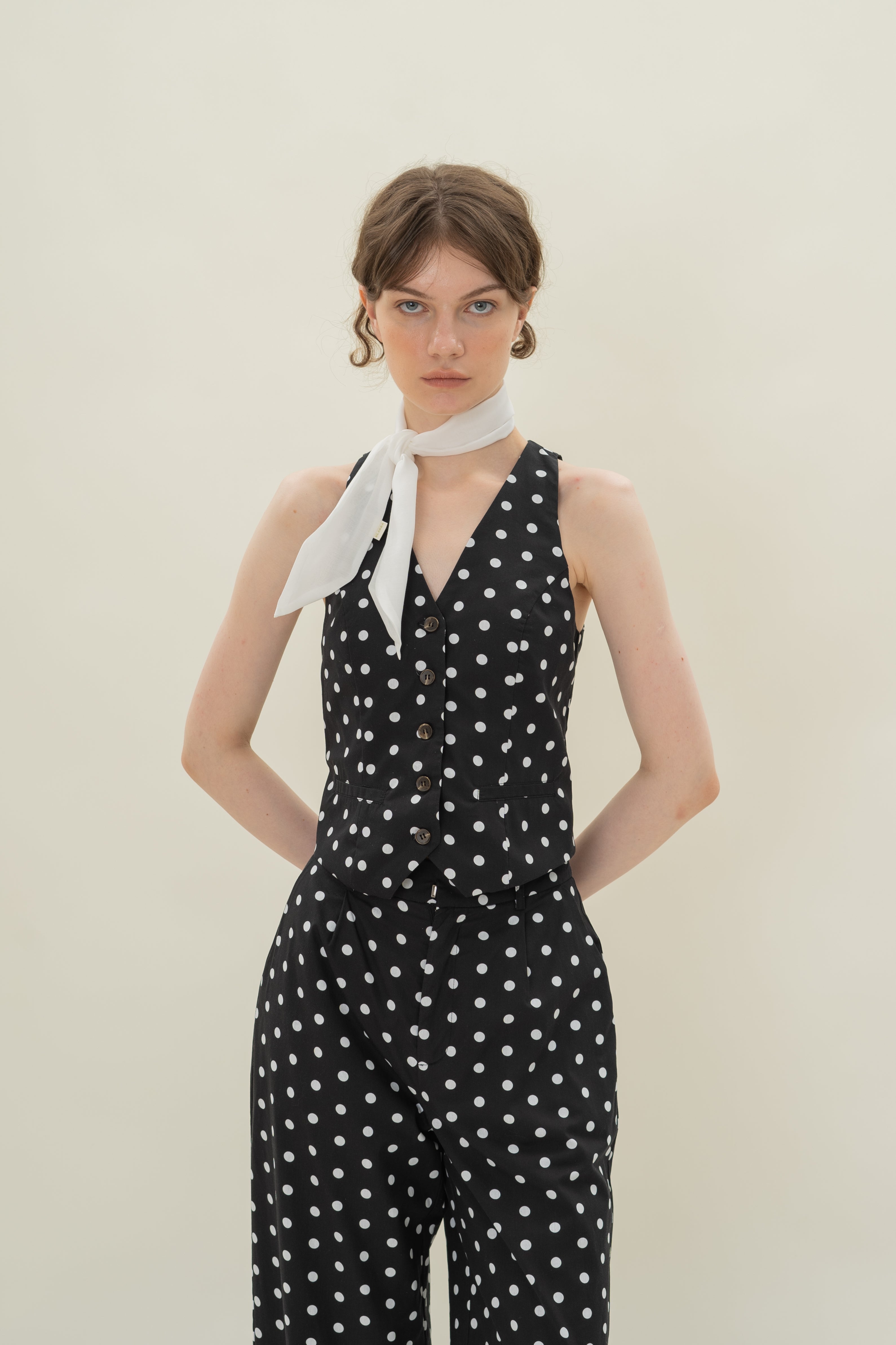 Cotton Halter Padded Waistcoat in Polka Dot