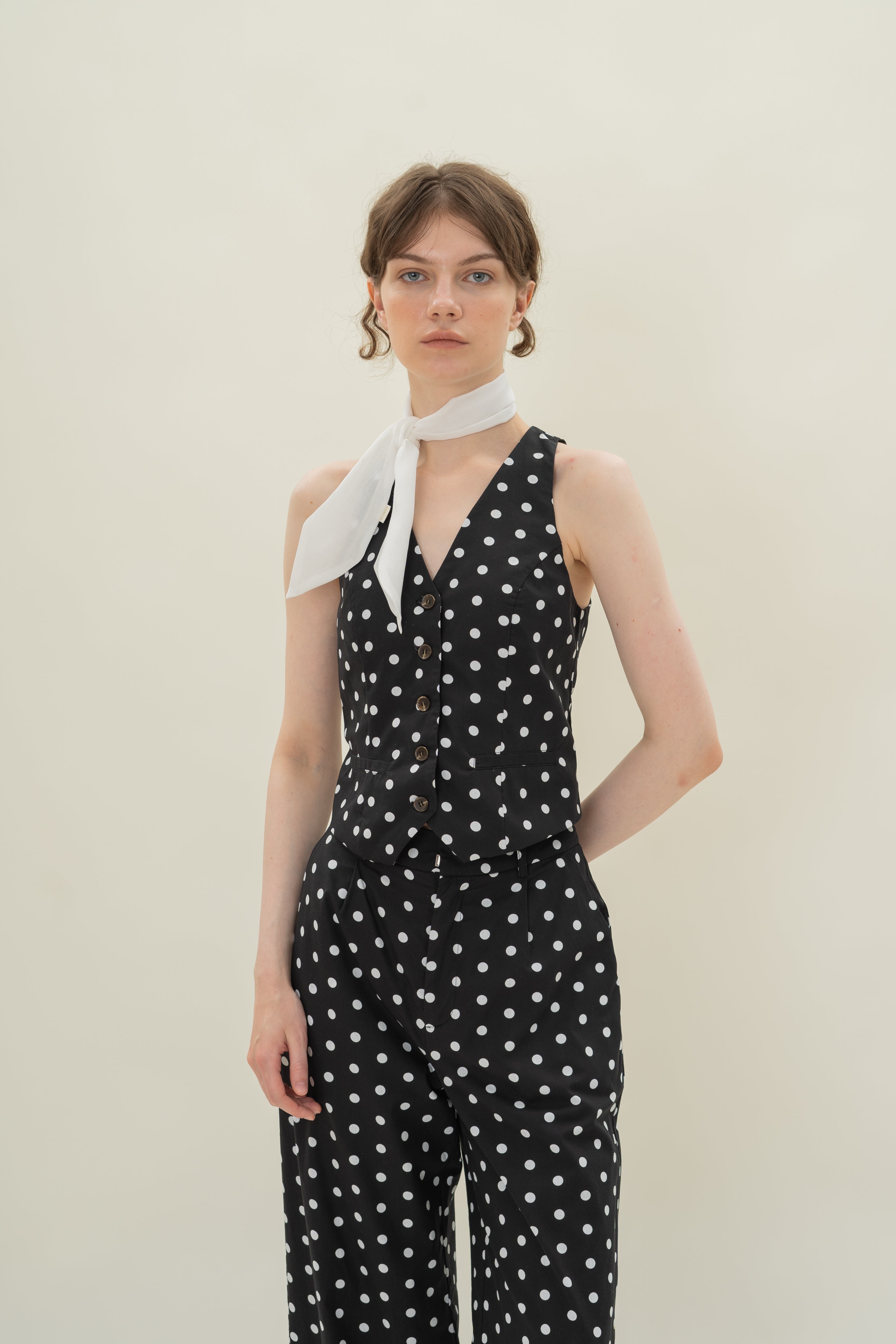 Cotton Halter Padded Waistcoat in Polka Dot