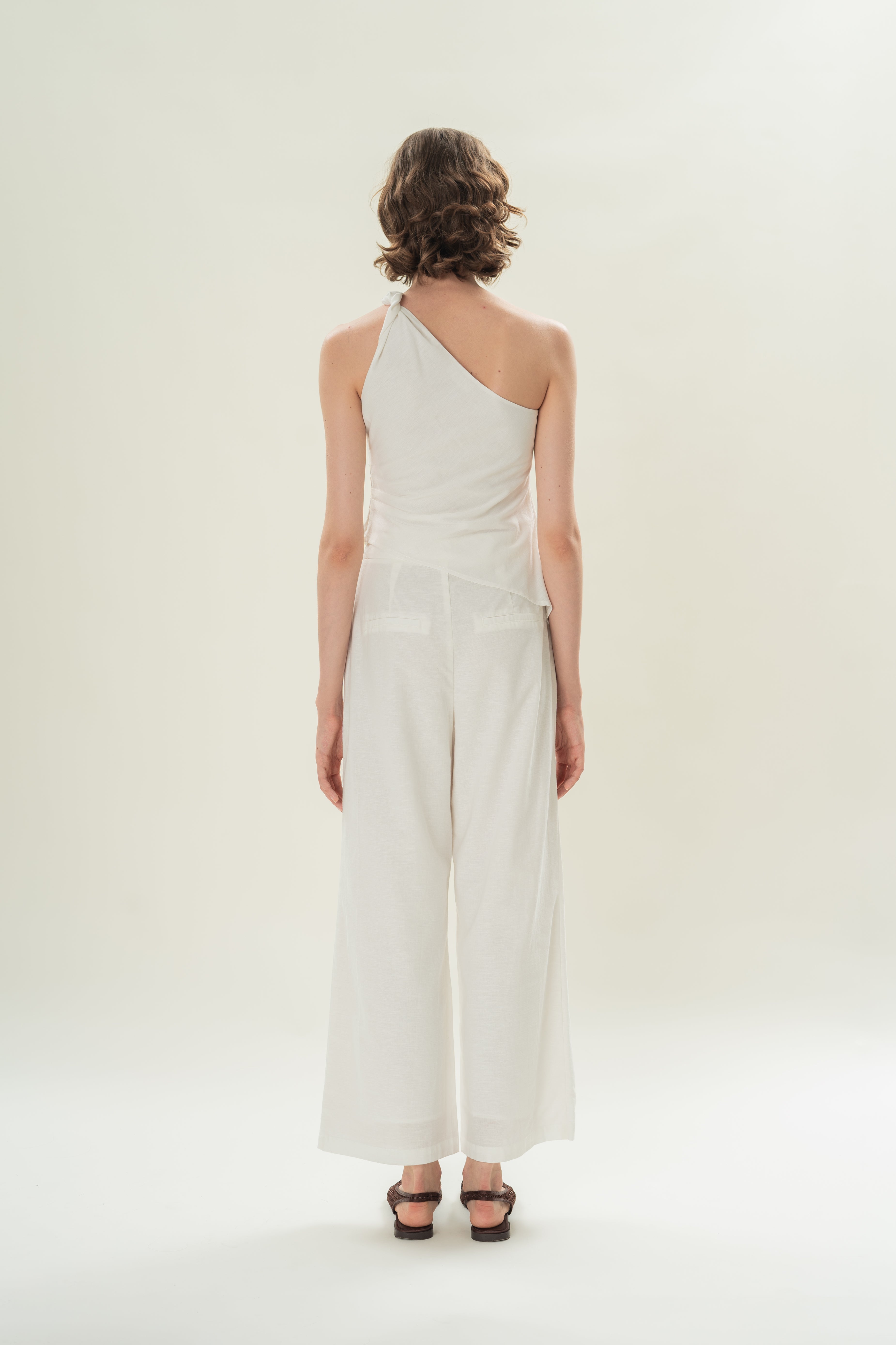 Draped Twist Knot Toga Top in White