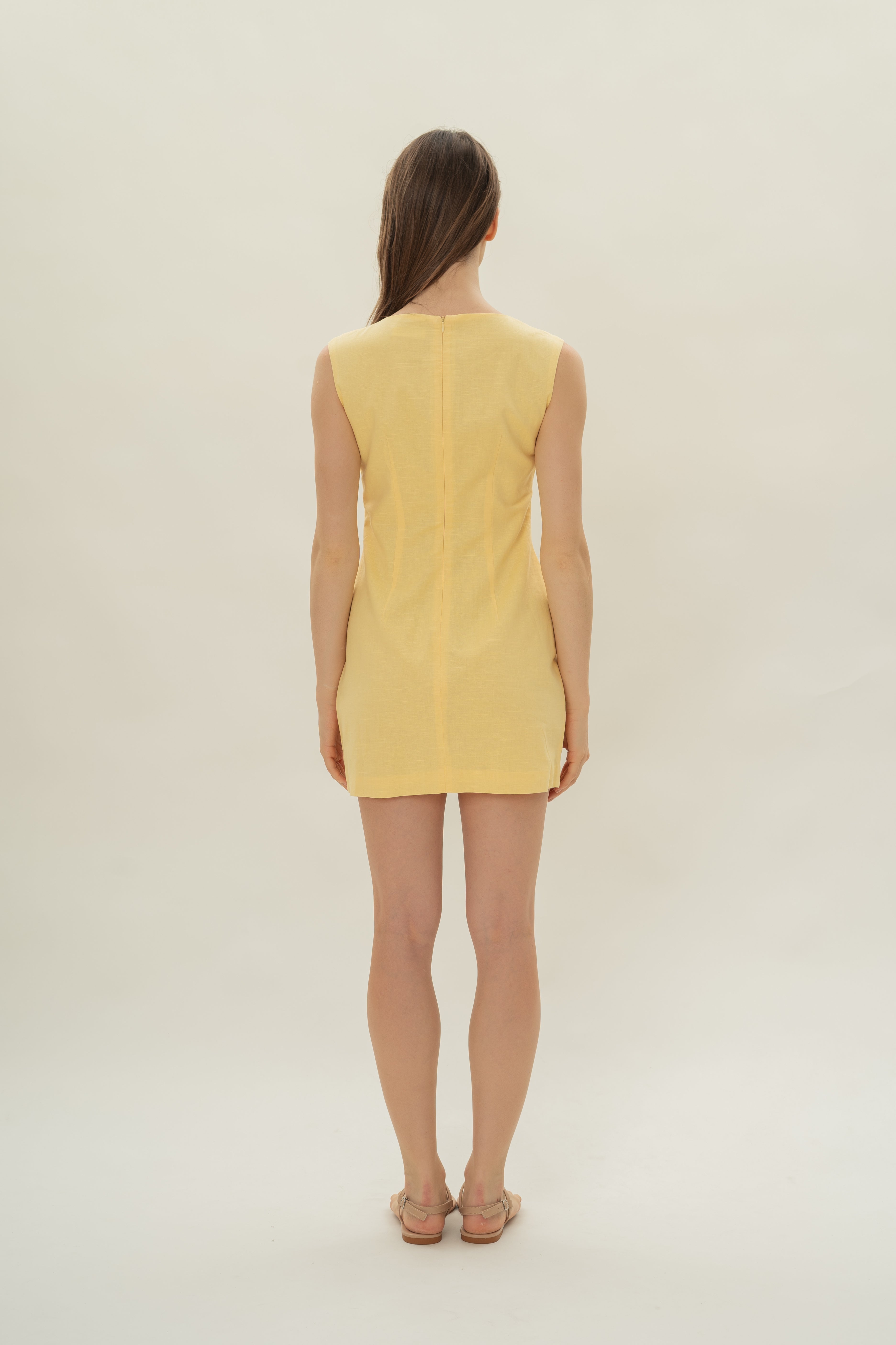 Boat Neck Mini Dress in Lemon