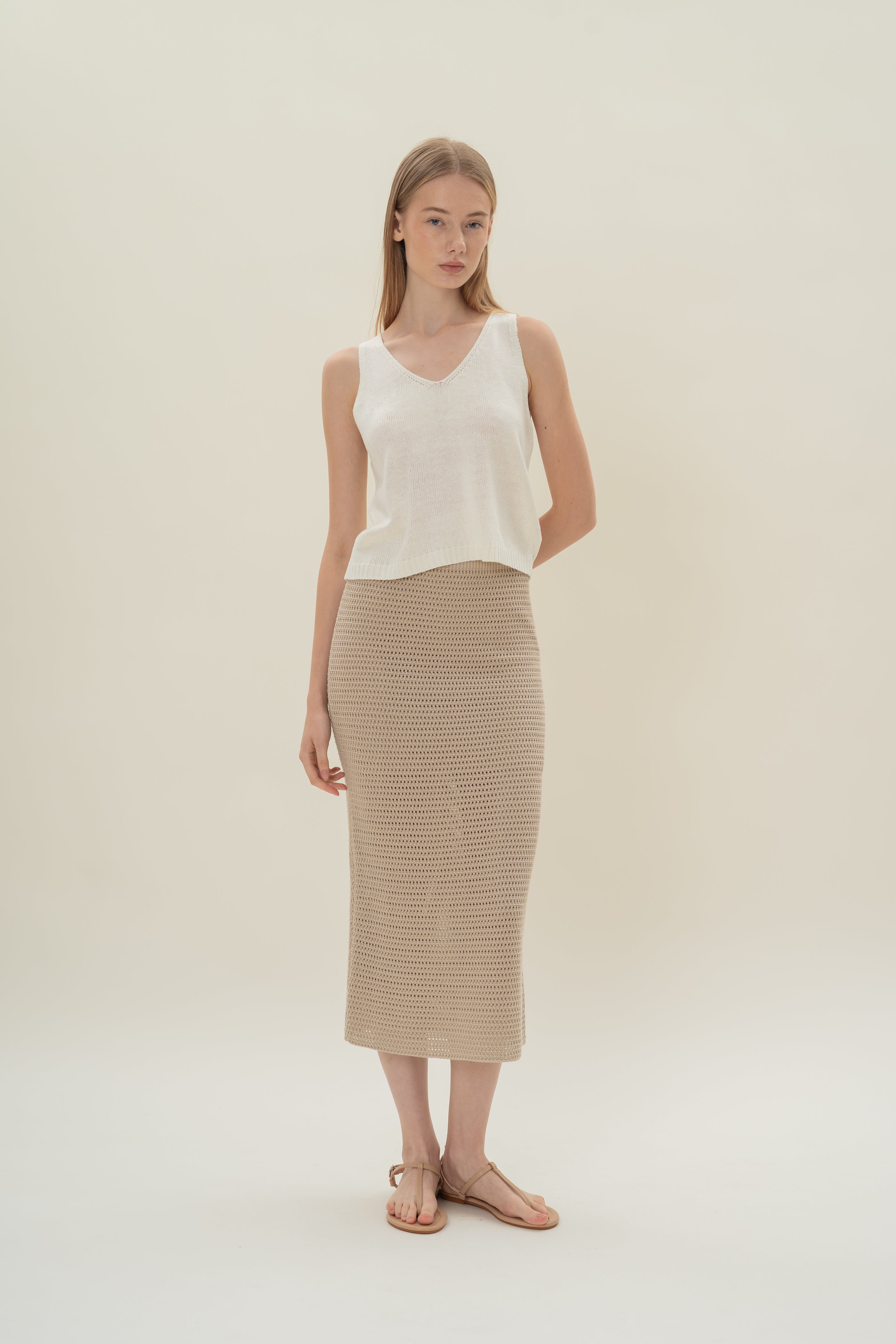 Crochet Midi Skirt in Sand