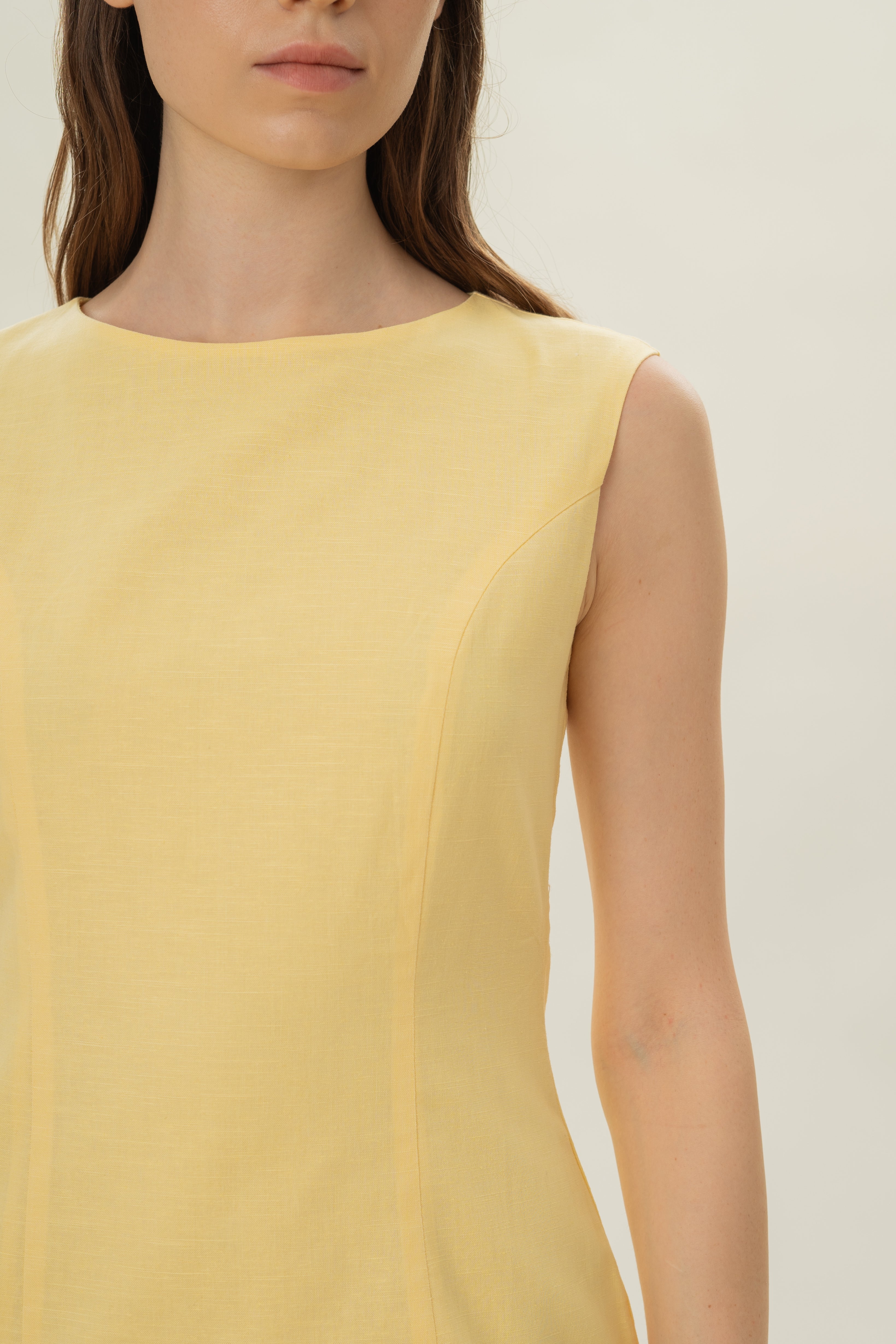 Boat Neck Mini Dress in Lemon