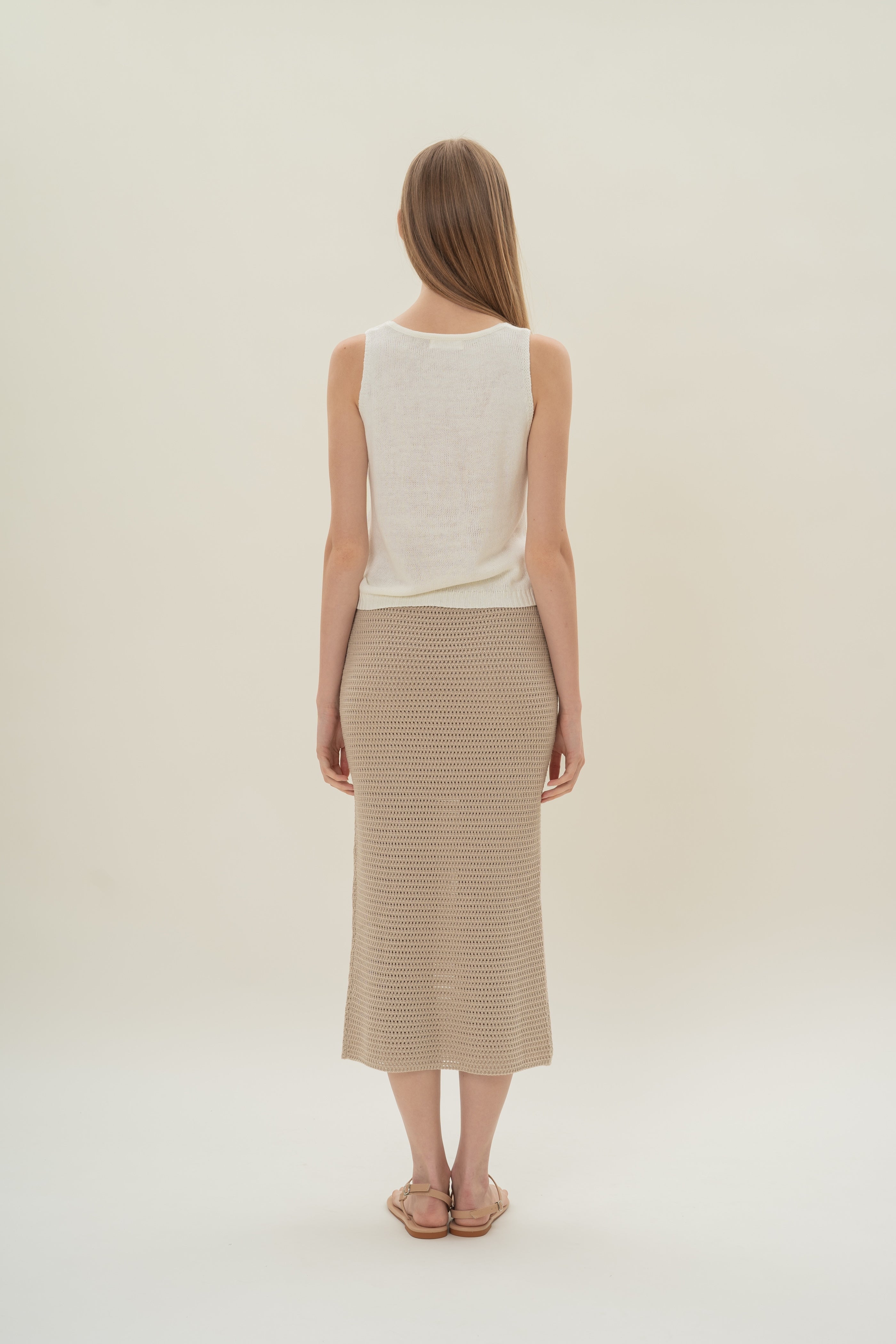 Crochet Midi Skirt in Sand