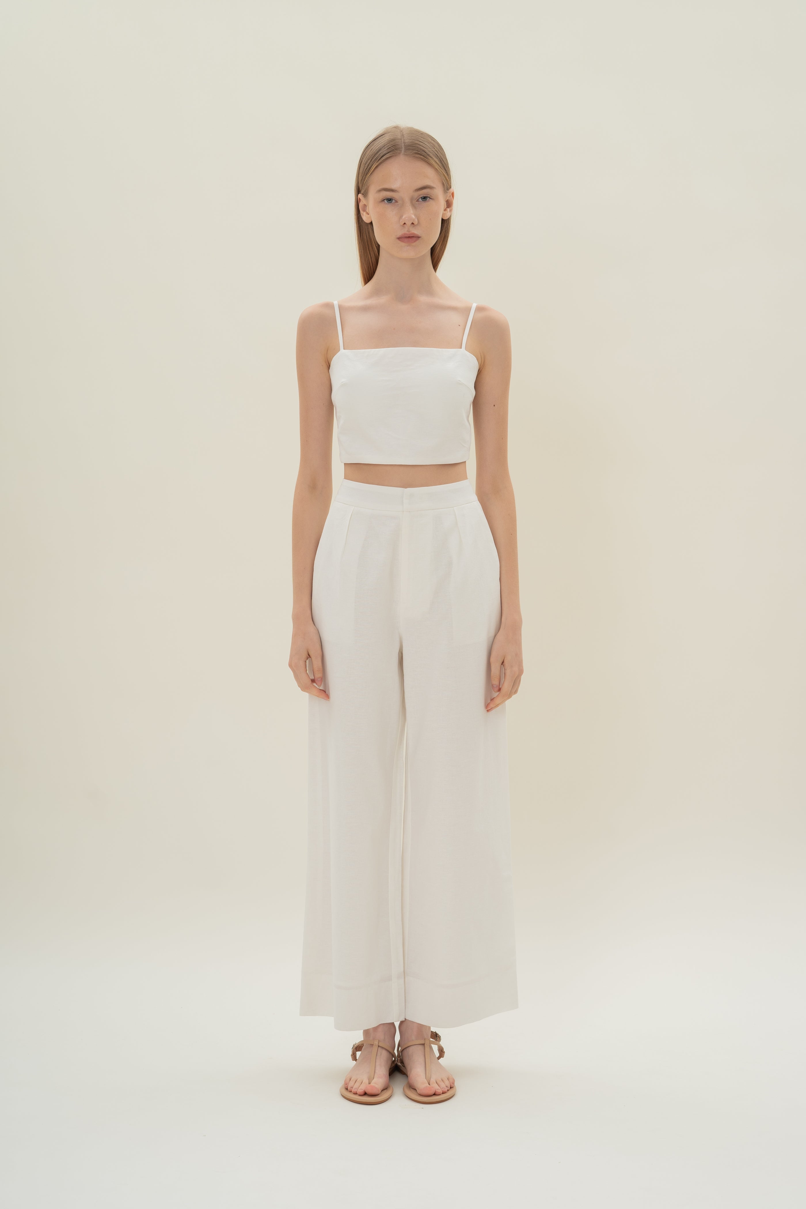 Textured Linen Trousers in White