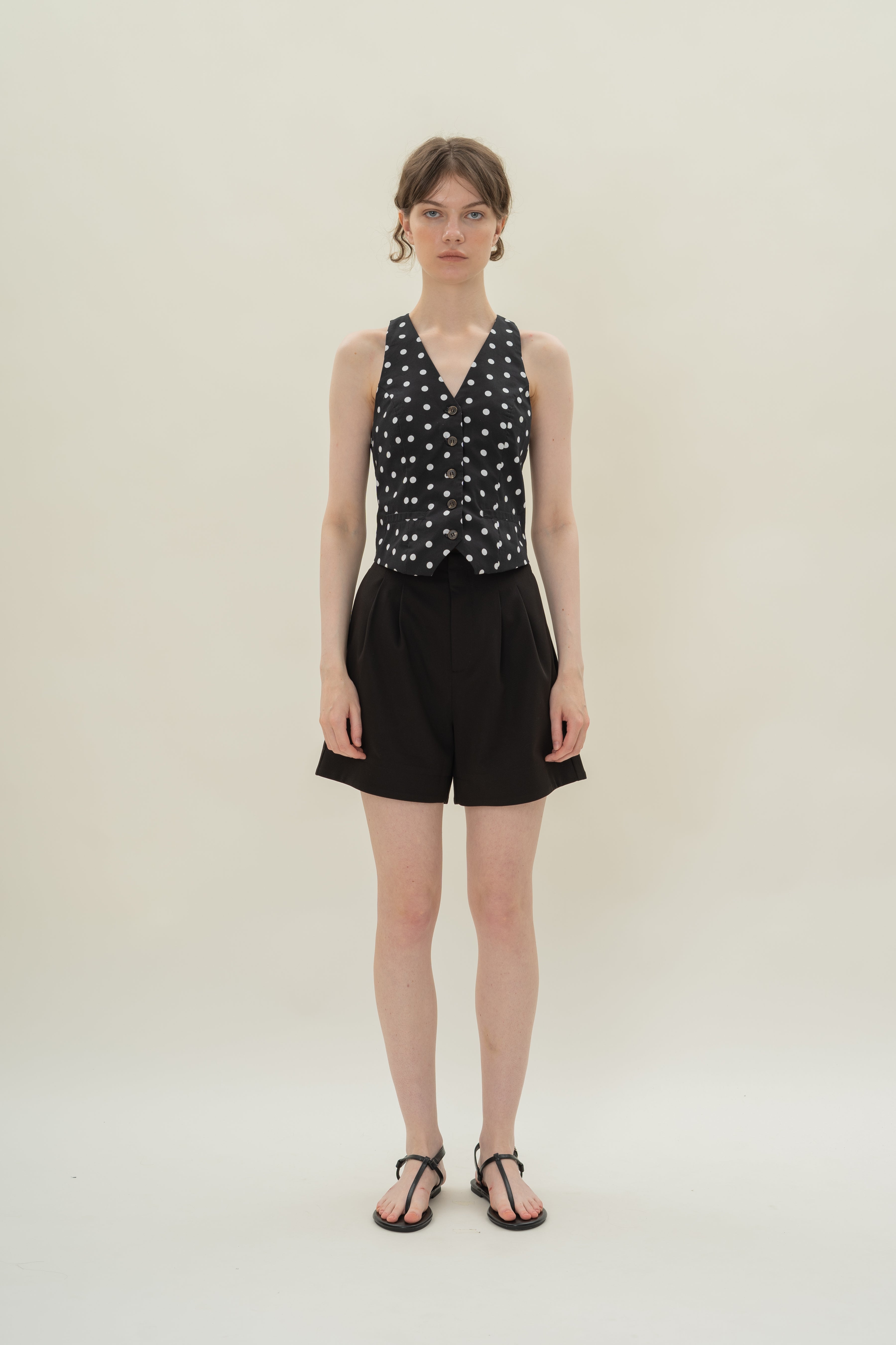 Cotton Halter Padded Waistcoat in Polka Dot