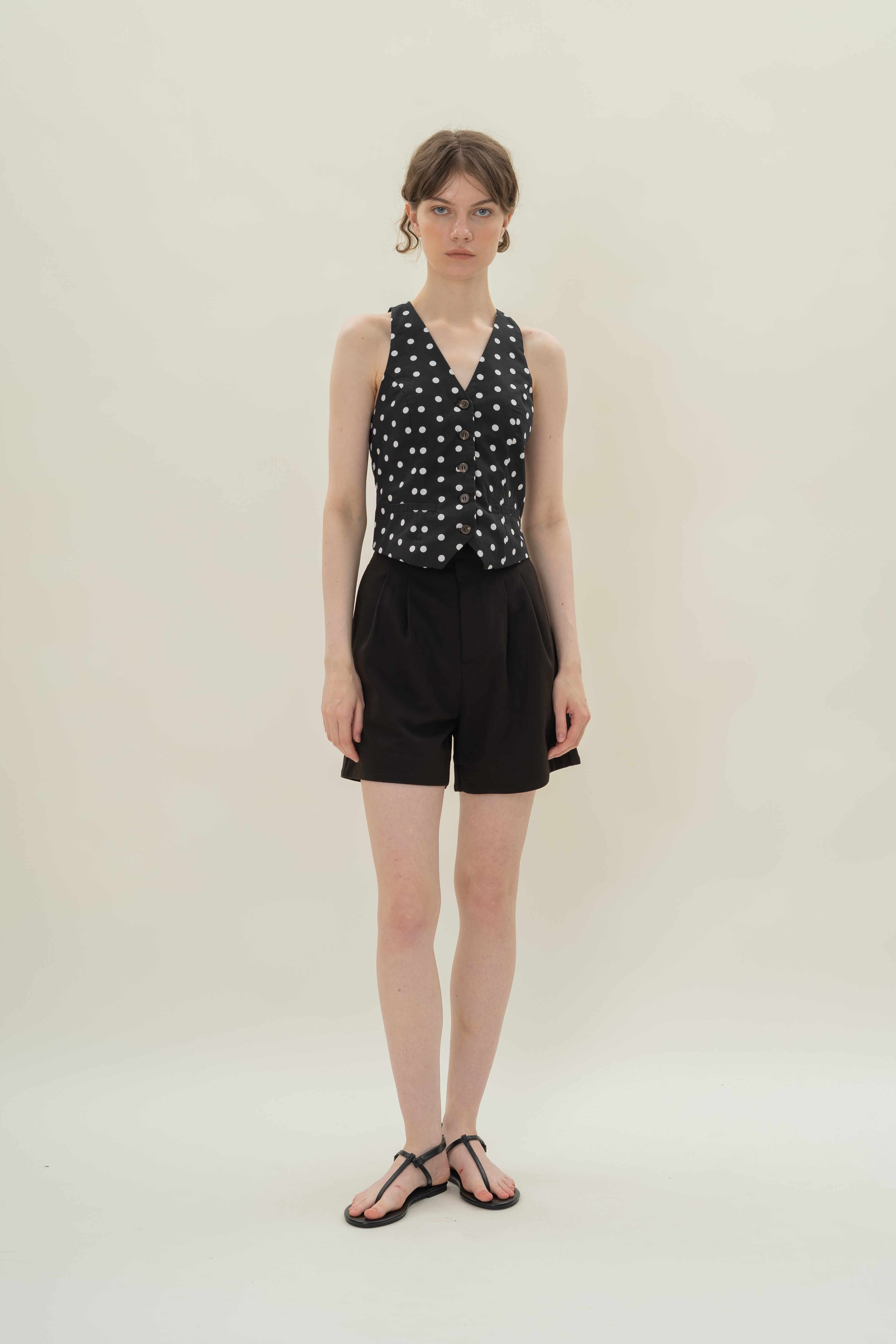 Cotton Halter Padded Waistcoat in Polka Dot