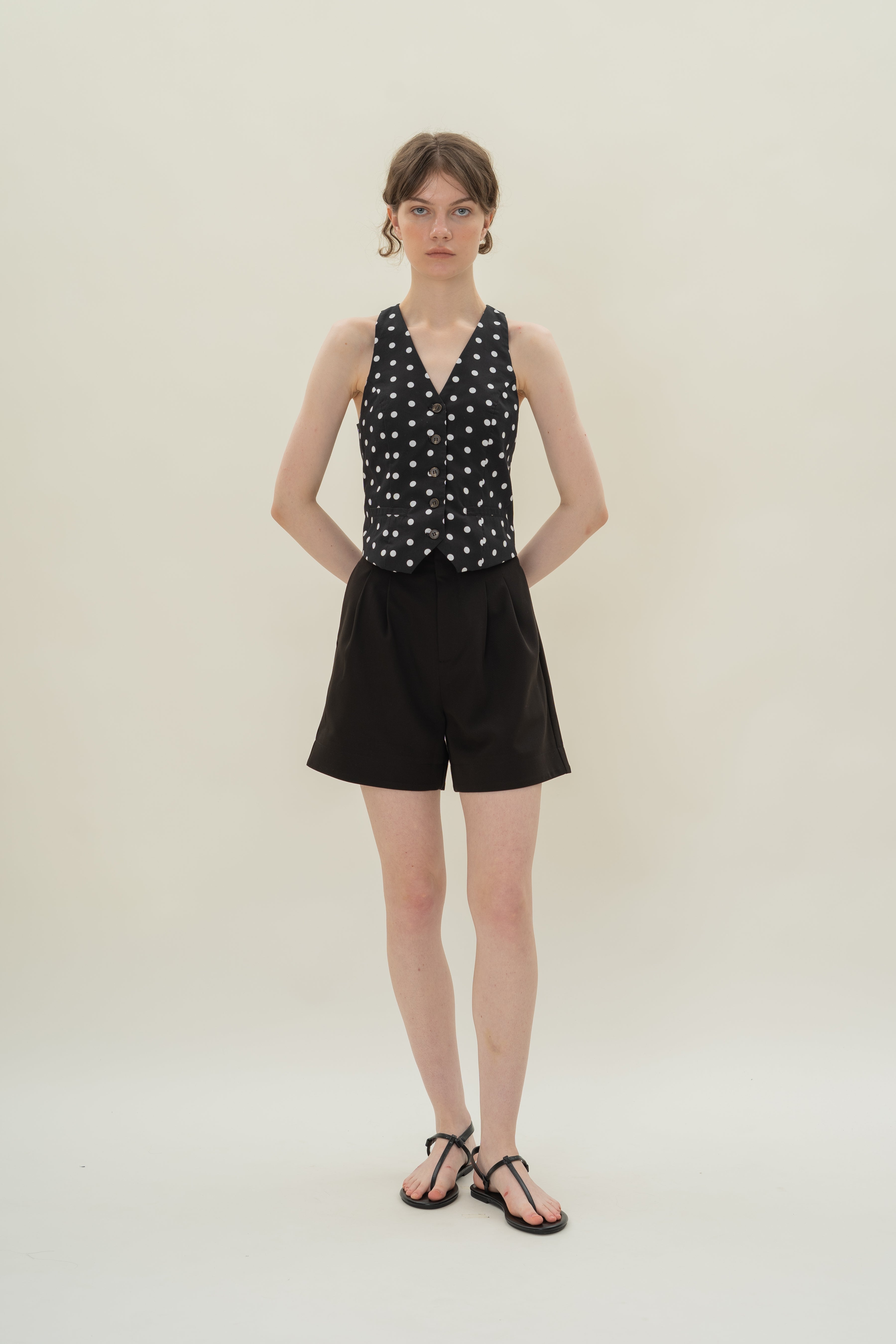 Cotton Halter Padded Waistcoat in Polka Dot