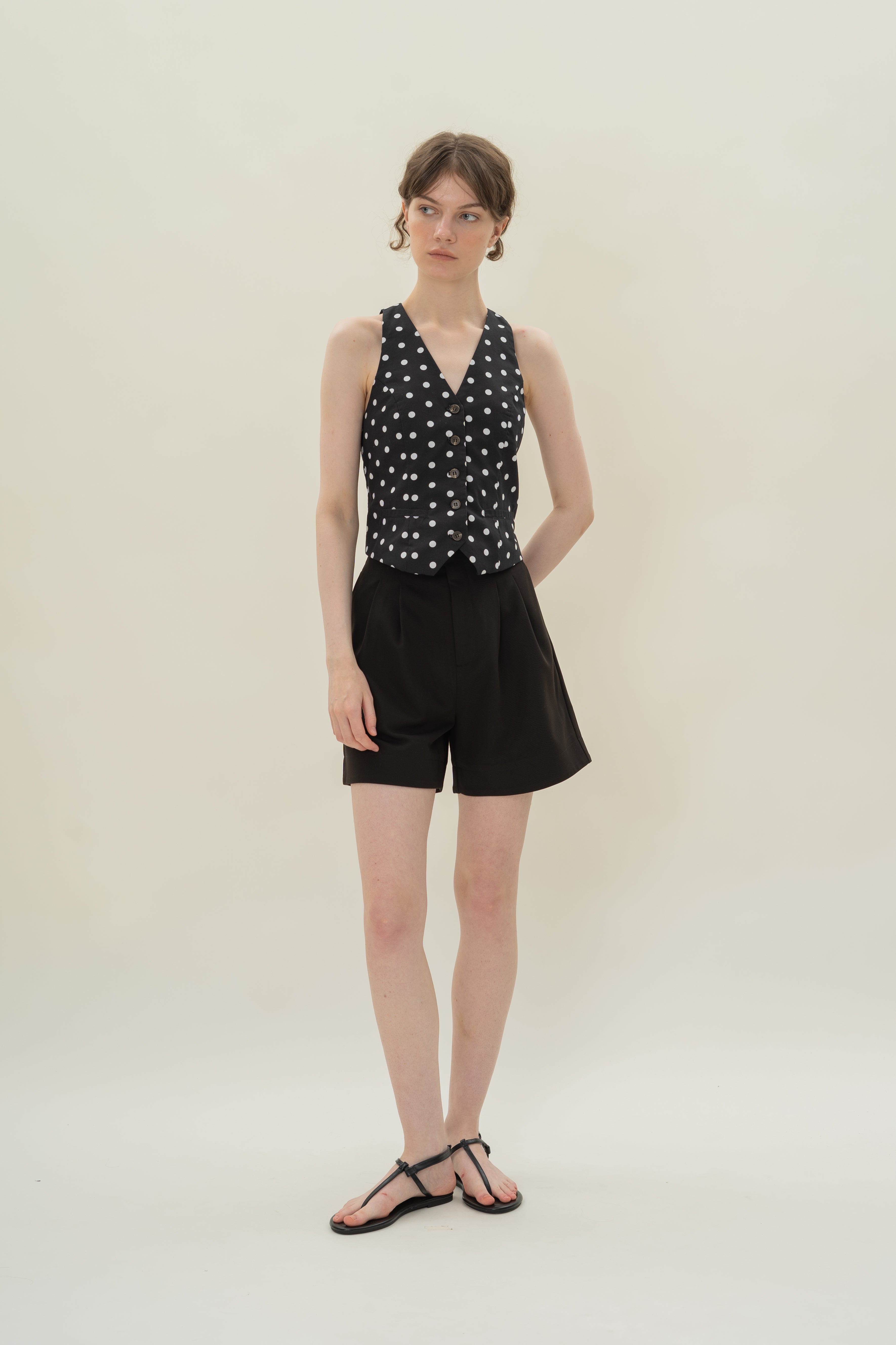 Cotton Halter Padded Waistcoat in Polka Dot