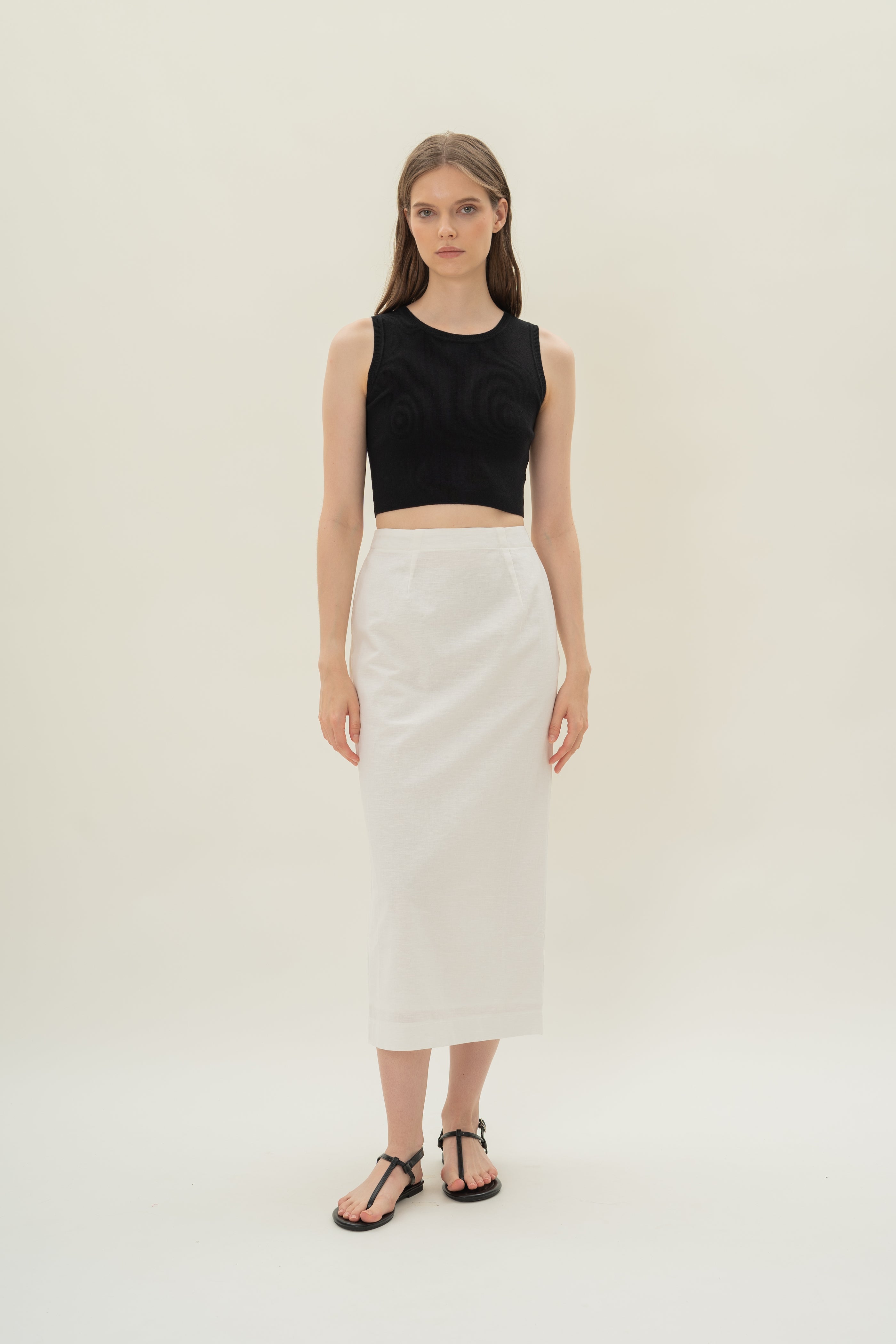 Linen Column Skirt in White