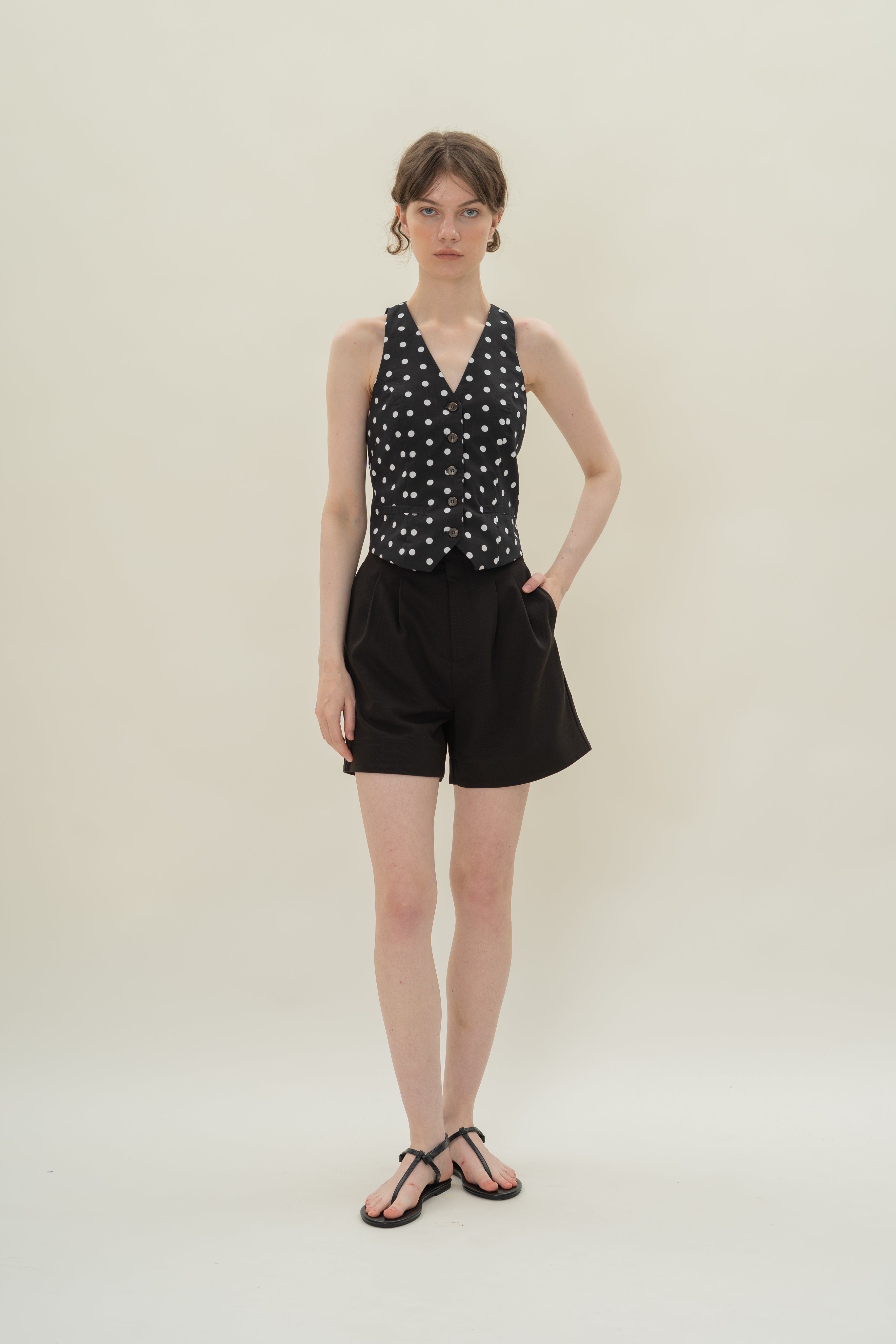 Cotton Halter Padded Waistcoat in Polka Dot