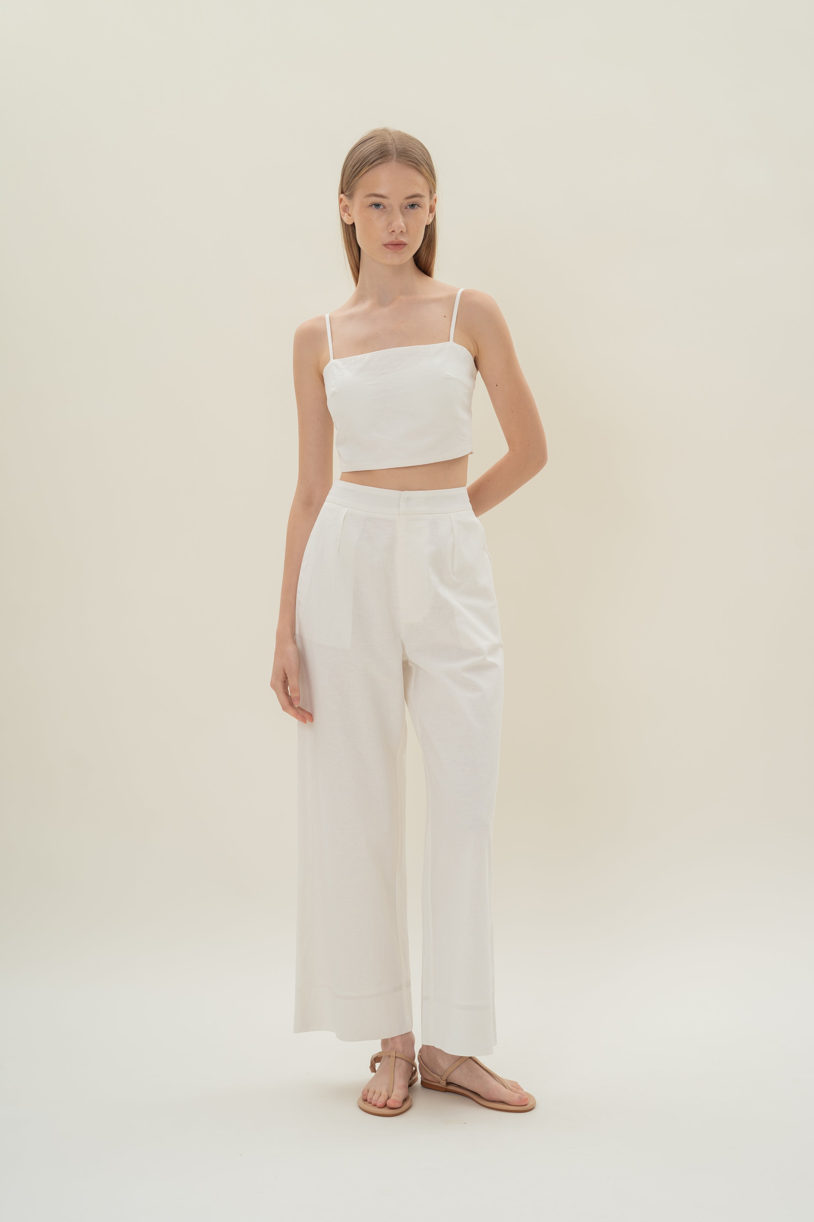 Textured Linen Trousers in White