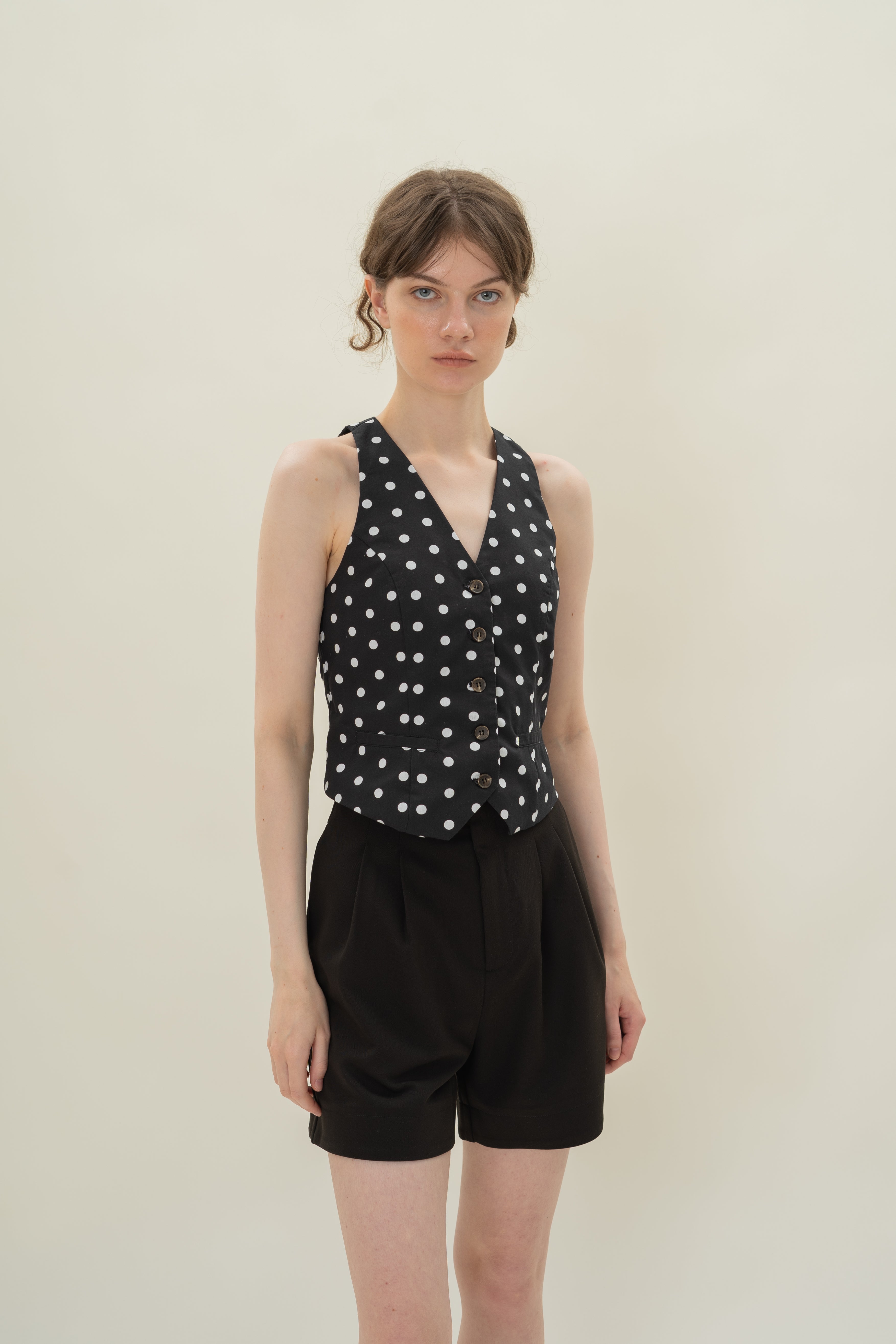 Cotton Halter Padded Waistcoat in Polka Dot
