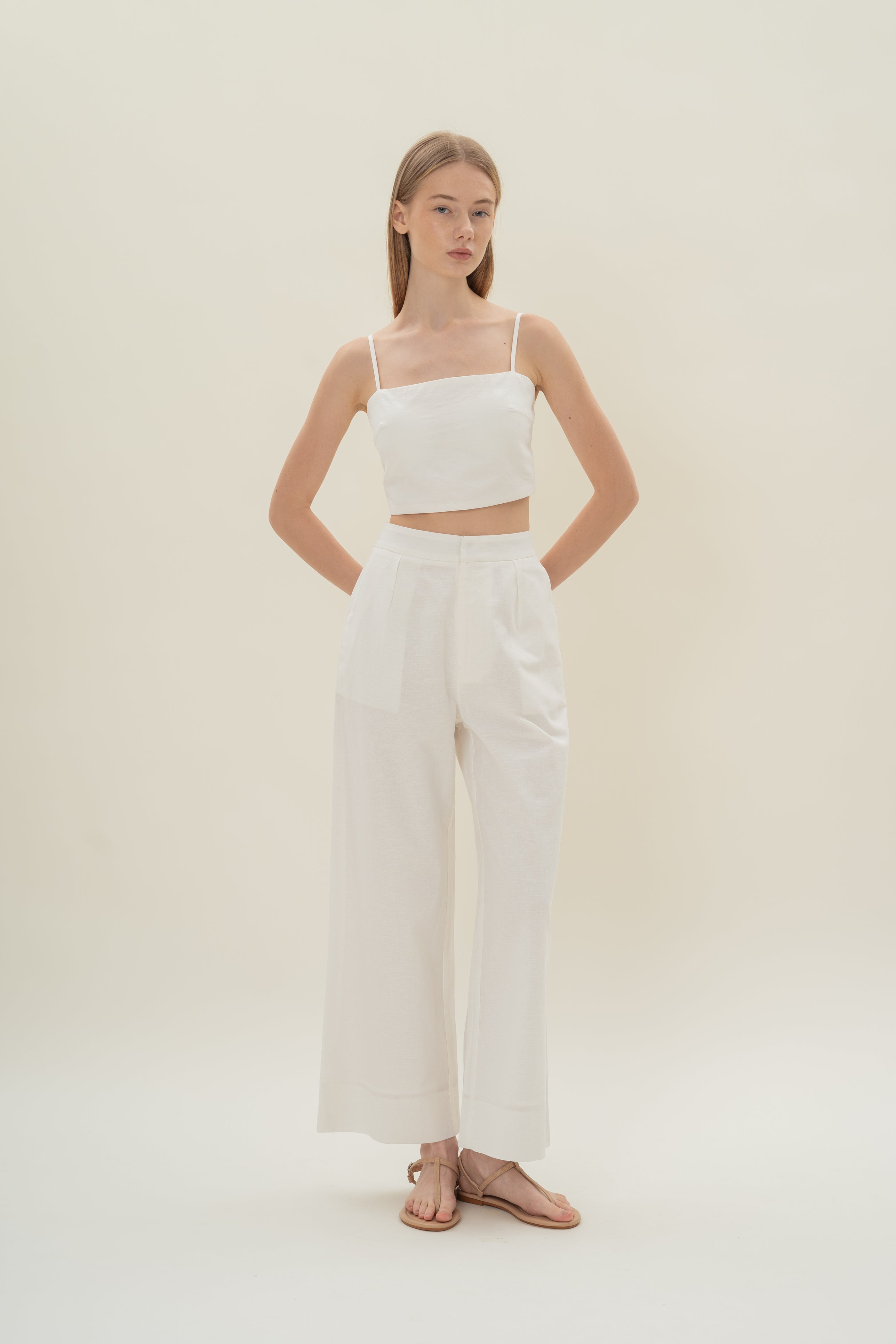 Textured Linen Trousers in White