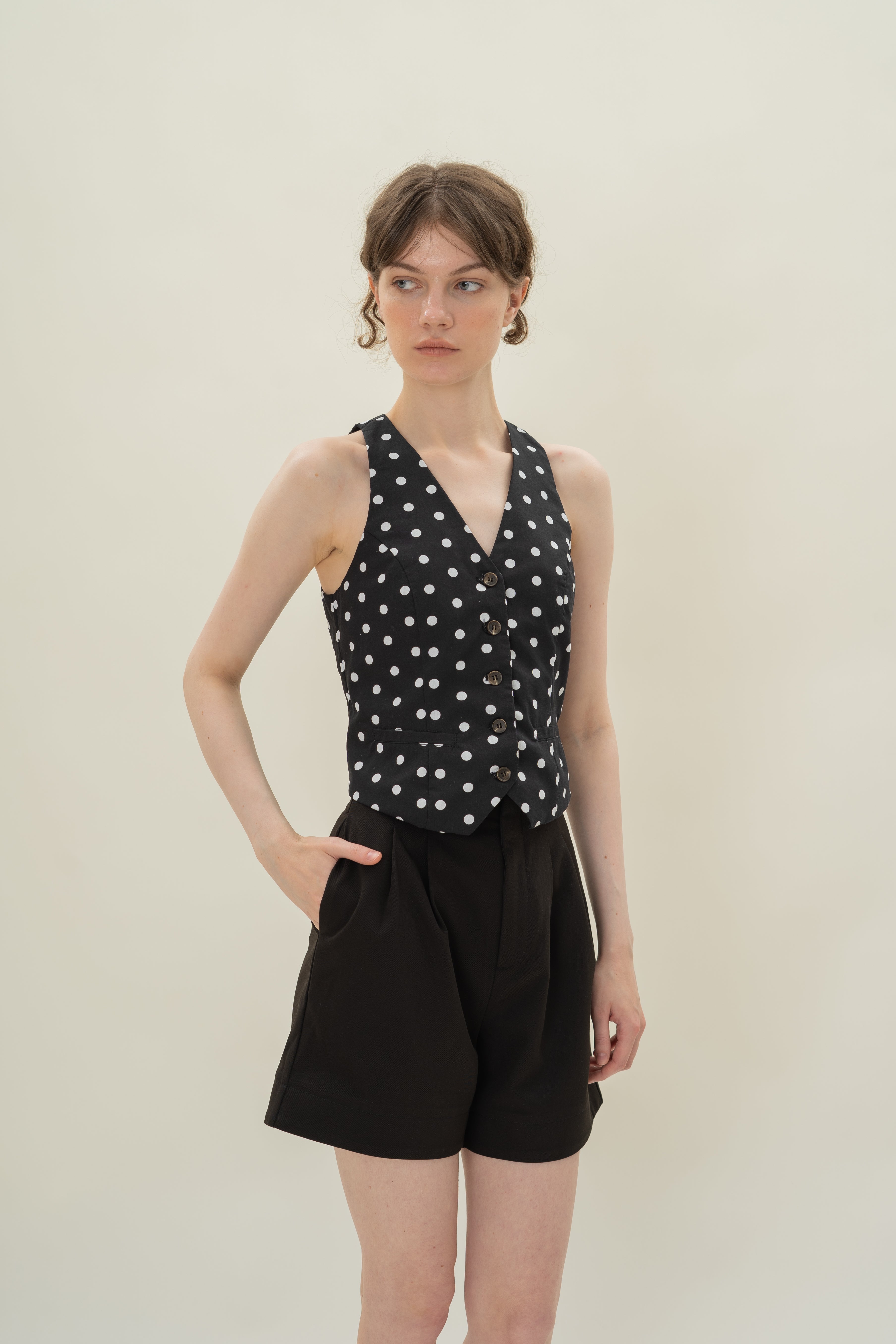 Cotton Halter Padded Waistcoat in Polka Dot
